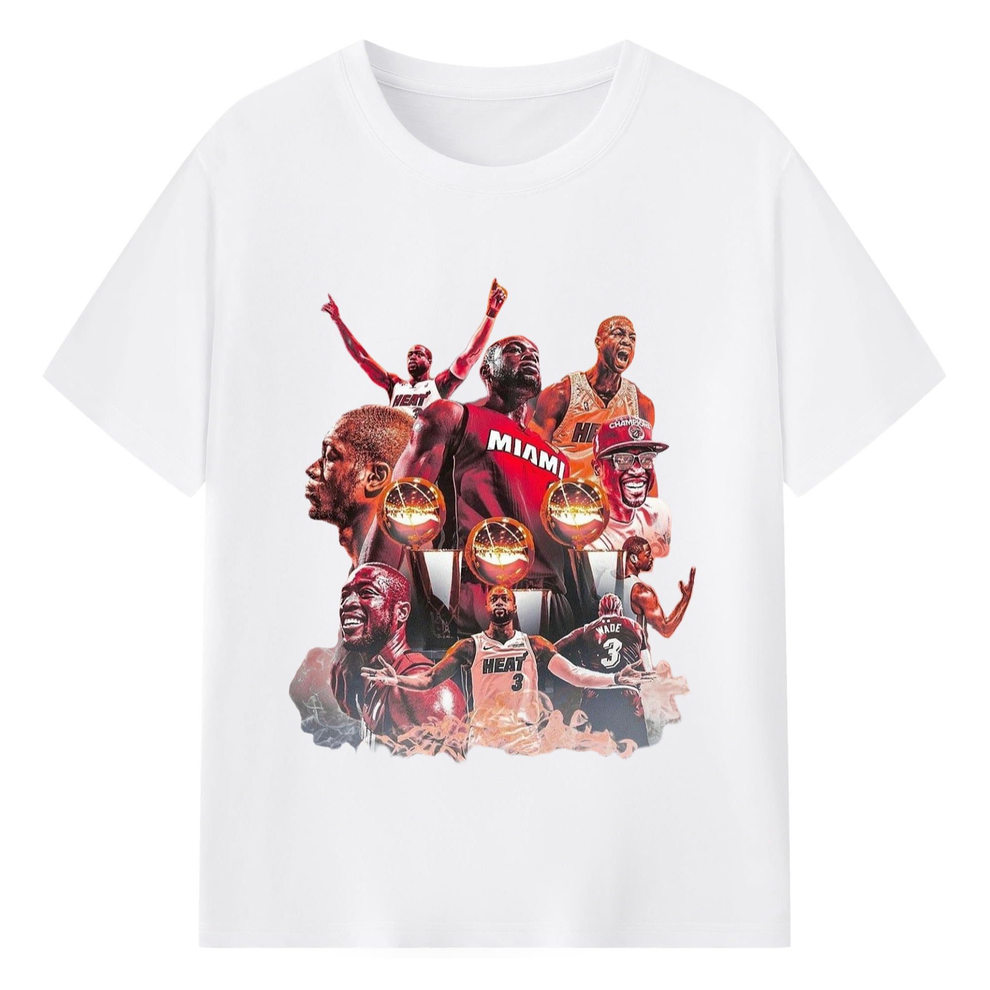 Dwyane wade miami heat Three NBA championships vintage T-shirt​ - 180g Cotton T-Shirt With Front Heat Transfer Print – Soft, Lightweight, Fitted Design – Comfortable Casual Wear For Sports & Everyday Use