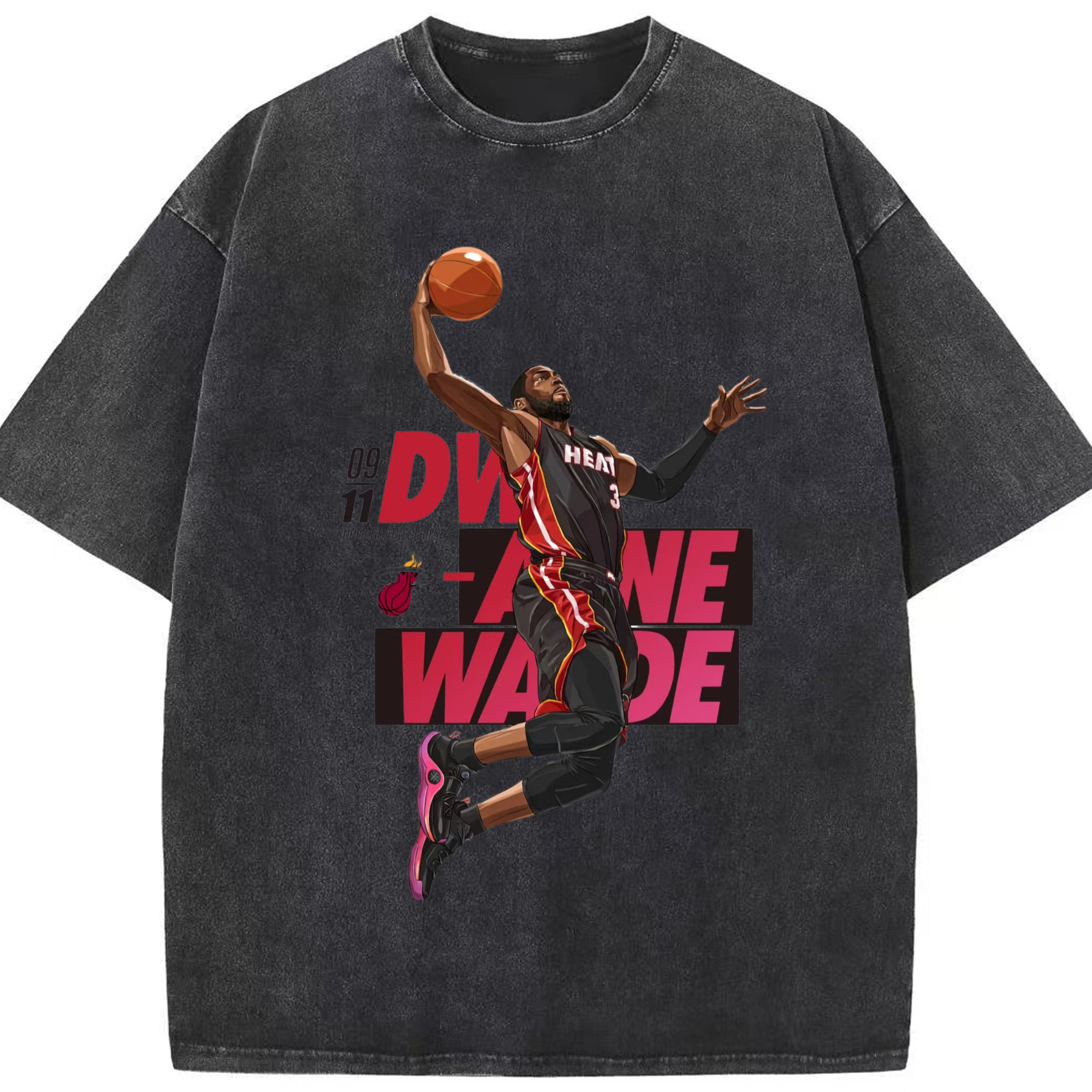 Dwyane wade miami heat cartoon dank Art T-shirt​ - Washed Vintage Look 230g Cotton Oversized T-Shirt With Front Heat Transfer Print – Soft, Lightweight, Stylish Fit – Comfortable Casual Wear For Sports & Everyday Use