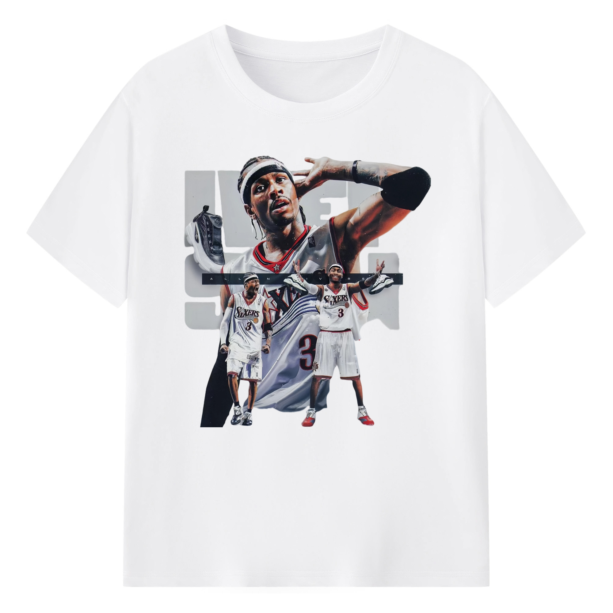 Allen Iverson  ‘Listen to the answer’ Graphic 76ers T-shirt - 180g Cotton T-Shirt With Front Heat Transfer Print – Soft, Lightweight, Fitted Design – Comfortable Casual Wear For Sports & Everyday Use