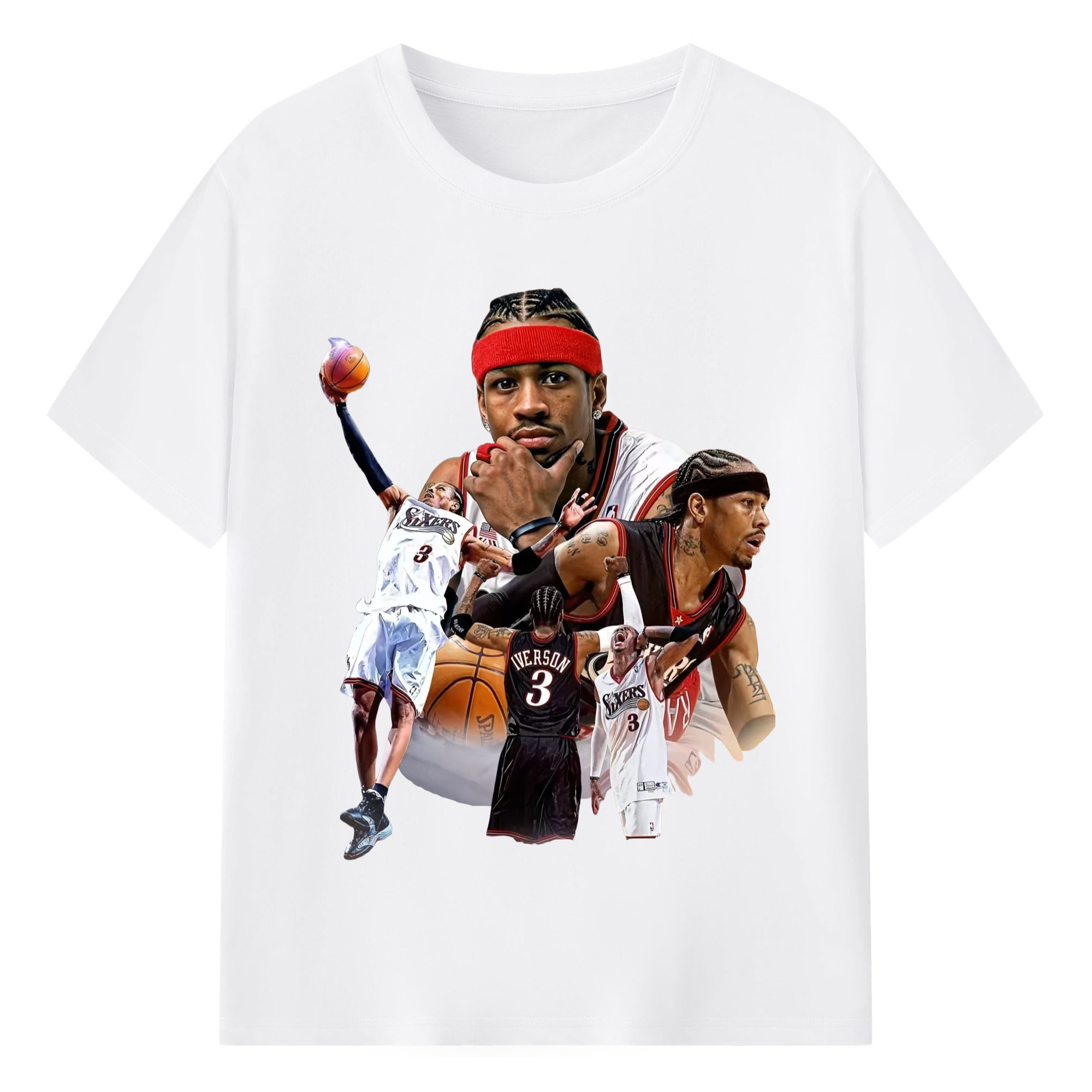 Allen Iverson 76ers #3 celebratory gesture T-shirt - 180g Cotton T-Shirt With Front Heat Transfer Print – Soft, Lightweight, Fitted Design – Comfortable Casual Wear For Sports & Everyday Use
