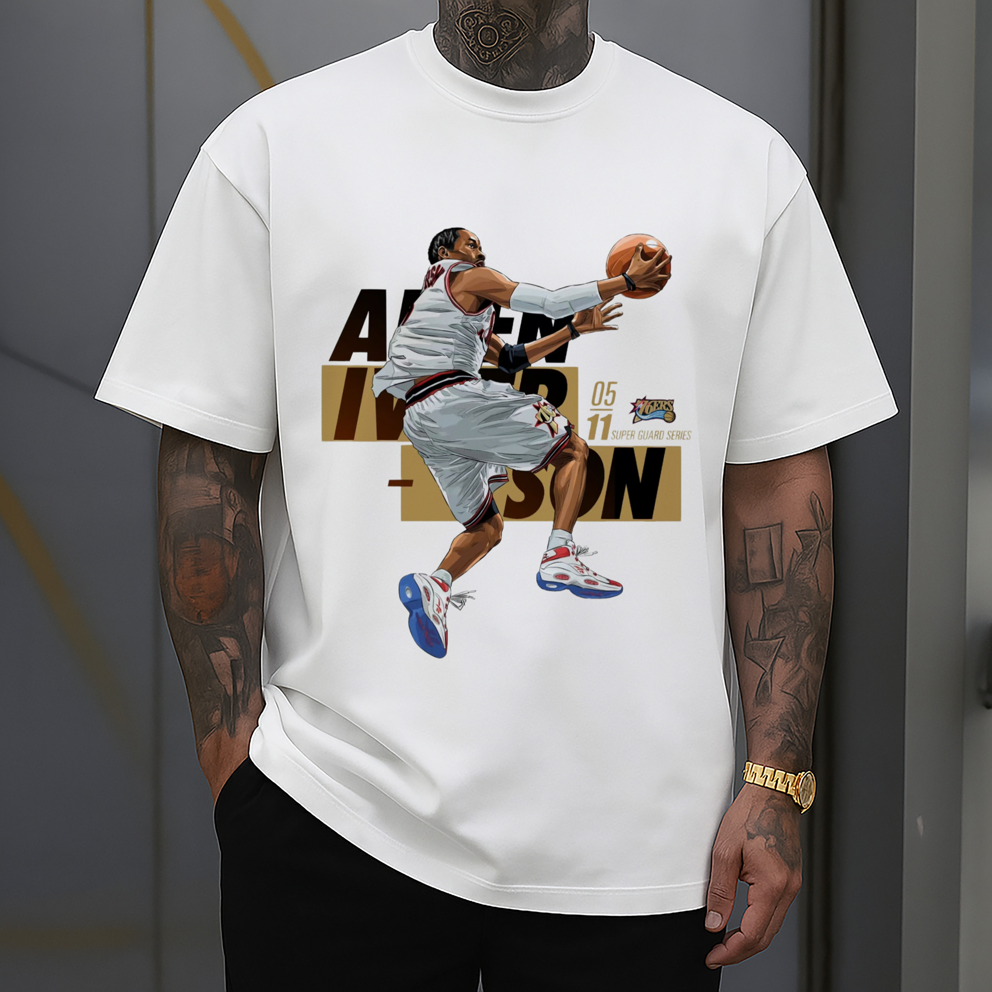 Allen Iverson 76ers cartoon reverse lay-up Art T-shirt