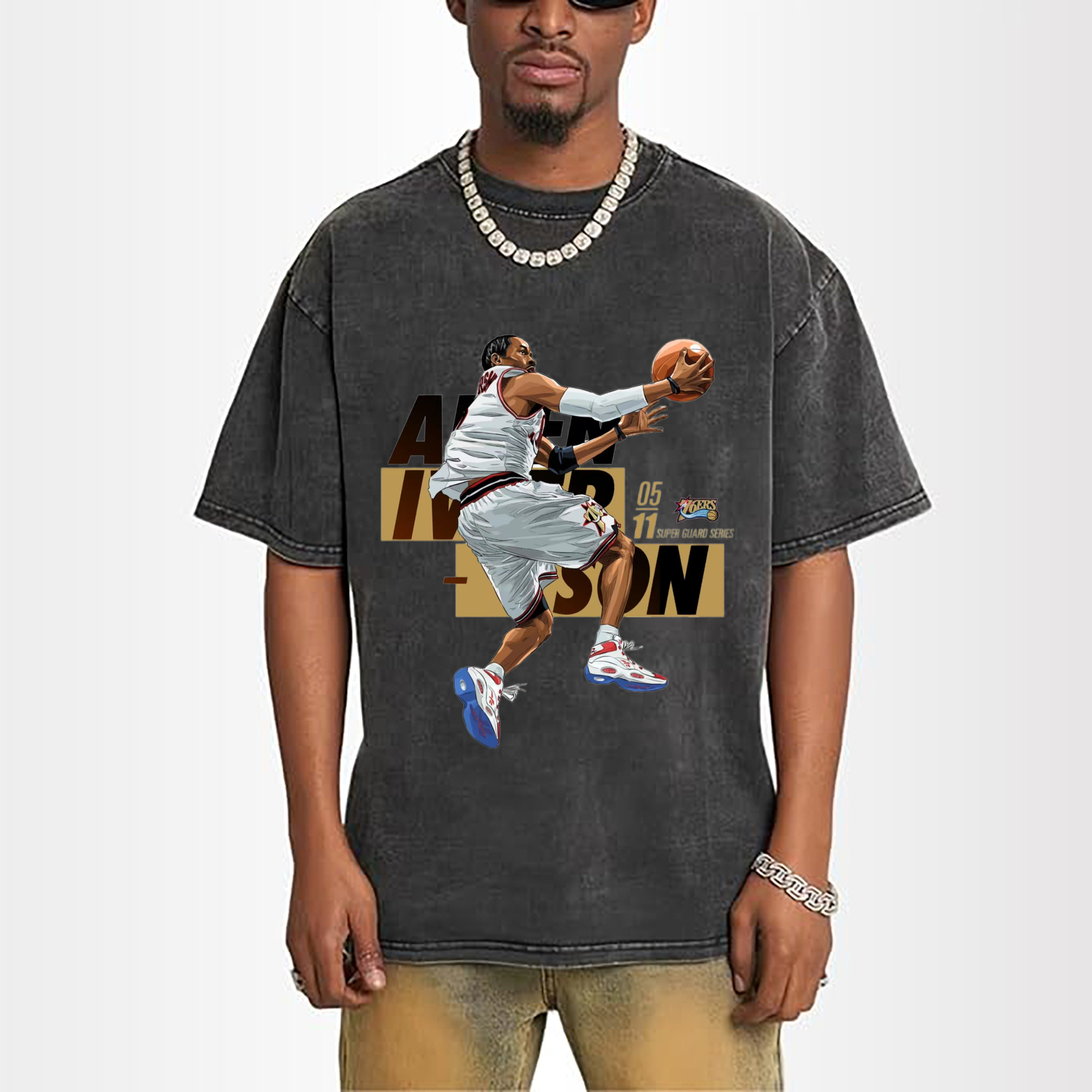 Allen Iverson 76ers cartoon reverse lay-up Art T-shirt