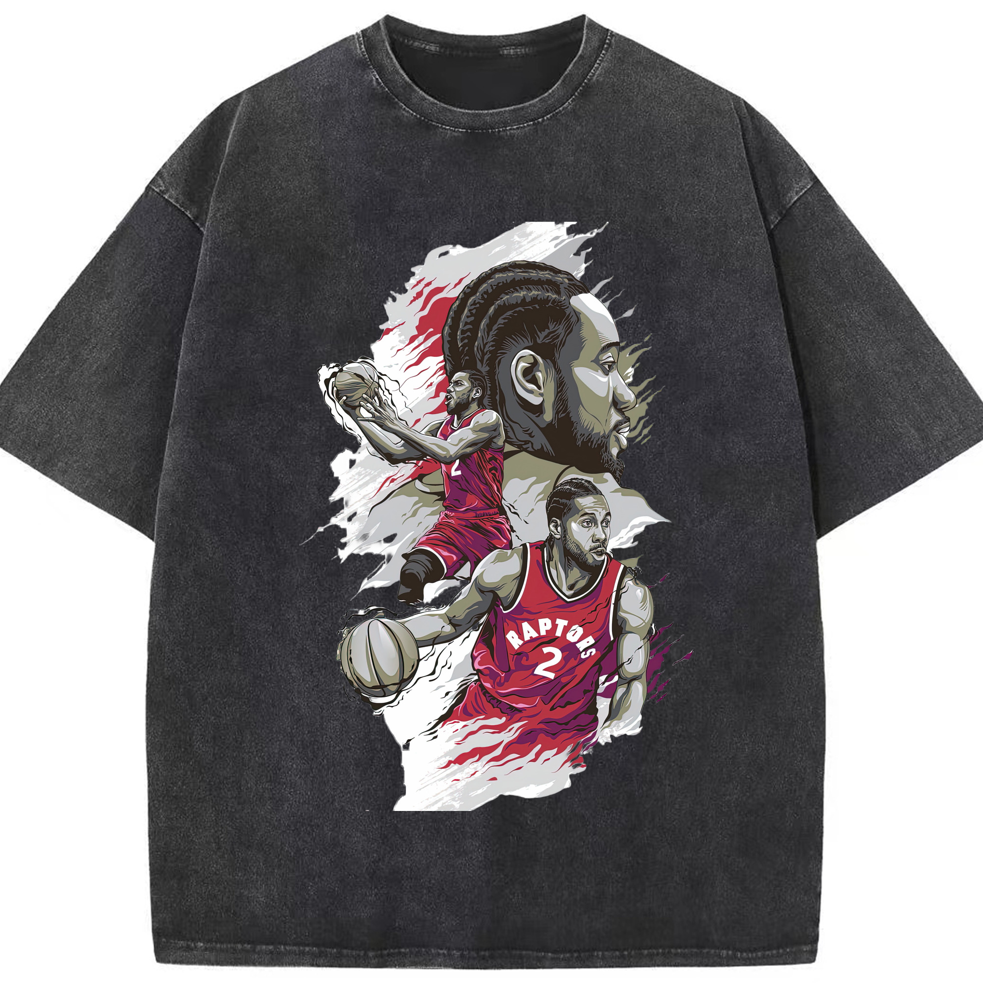 Kawhi Leonard Raptors #2 Comic style T‑Shirt - Washed Vintage Look 230g Cotton Oversized T-Shirt With Front Heat Transfer Print – Soft, Lightweight, Stylish Fit – Comfortable Casual Wear For Sports & Everyday Use