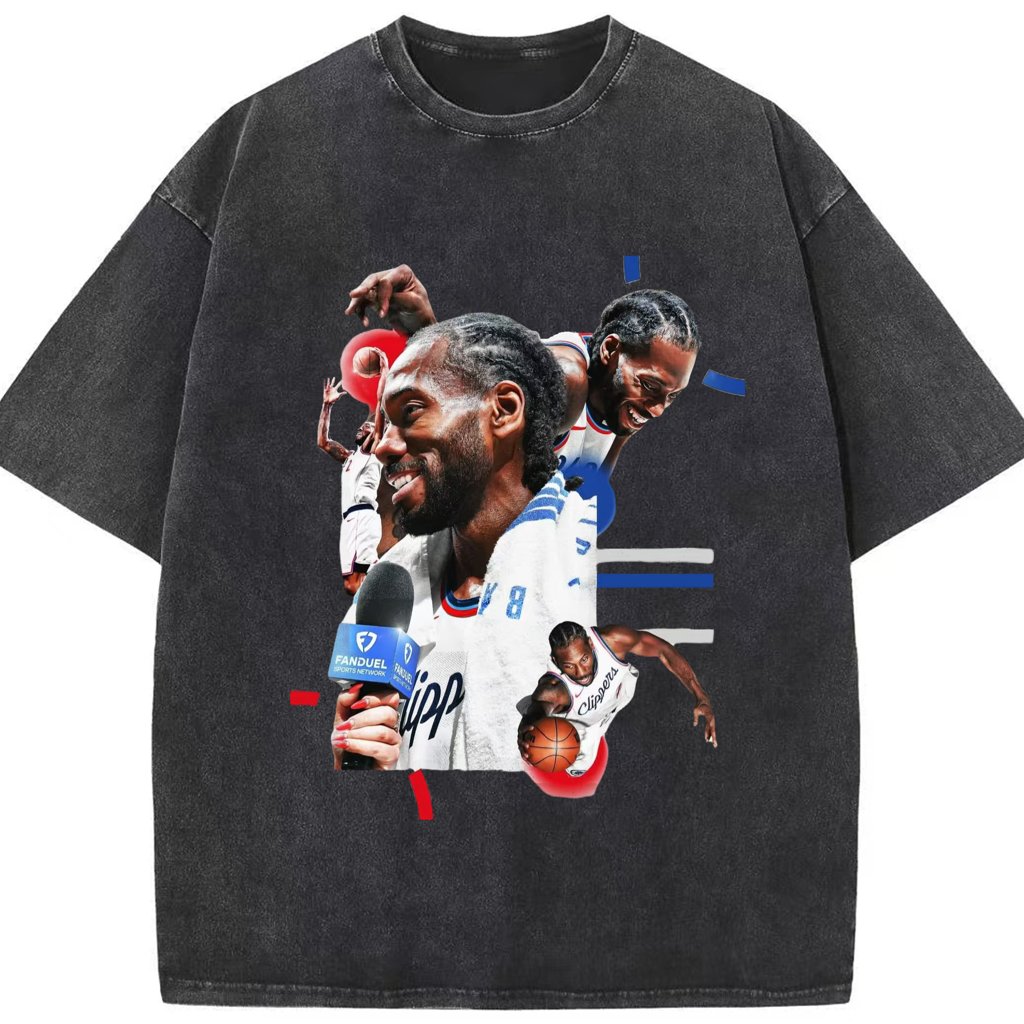 Kawhi Leonard Clipperss smile T‑Shirt - Washed Vintage Look 230g Cotton Oversized T-Shirt With Front Heat Transfer Print – Soft, Lightweight, Stylish Fit – Comfortable Casual Wear For Sports & Everyday Use