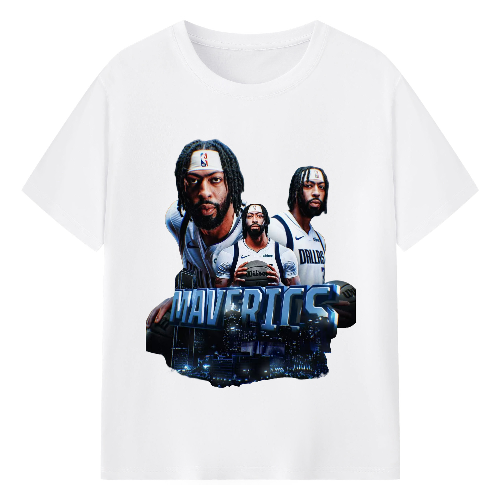 Anthony Davis Mavericks urban setting Graphic T-shirt - 180g Cotton T-Shirt With Front Heat Transfer Print – Soft, Lightweight, Fitted Design – Comfortable Casual Wear For Sports & Everyday Use