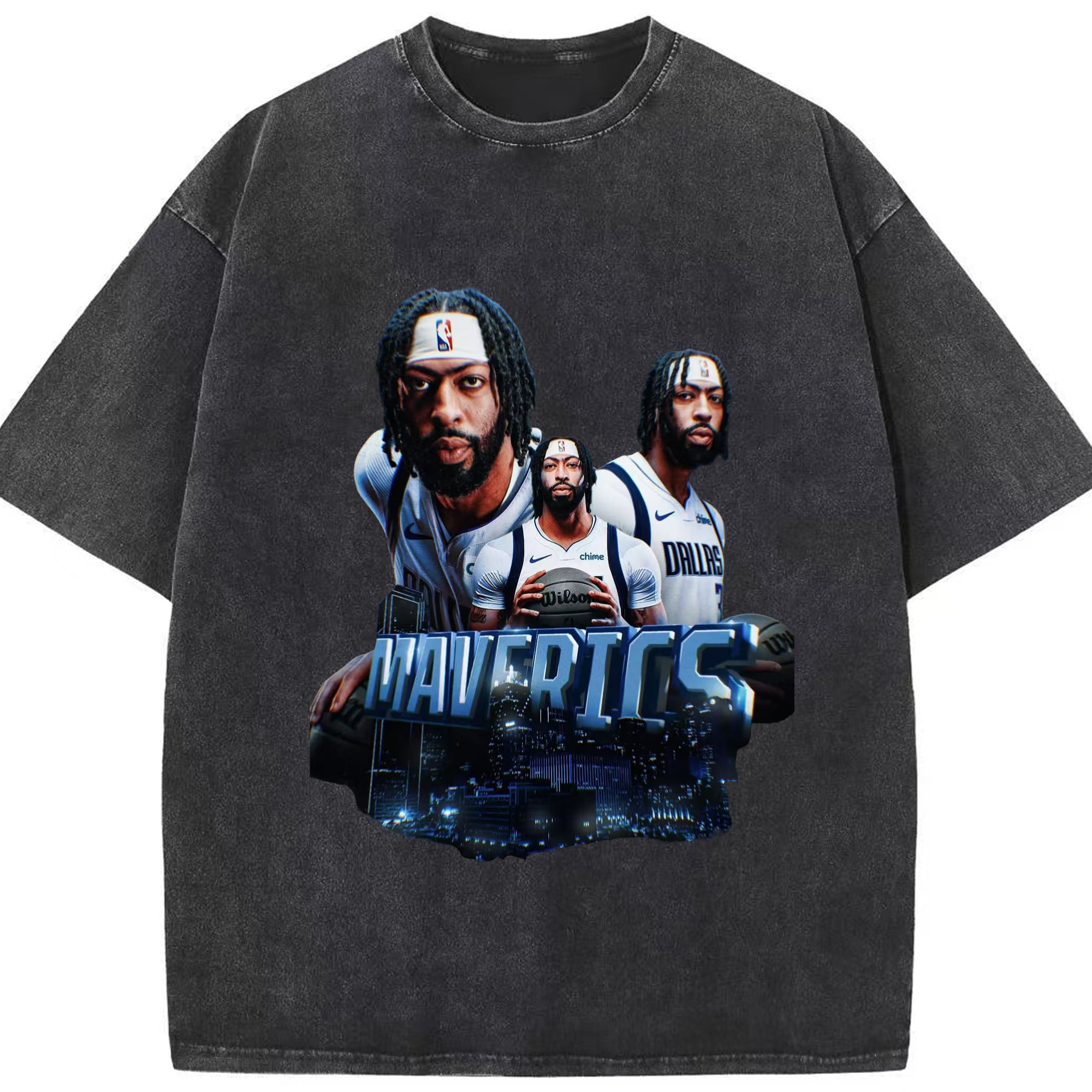 Anthony Davis Mavericks urban setting Graphic T-shirt - Washed Vintage Look 230g Cotton Oversized T-Shirt With Front Heat Transfer Print – Soft, Lightweight, Stylish Fit – Comfortable Casual Wear For Sports & Everyday Use