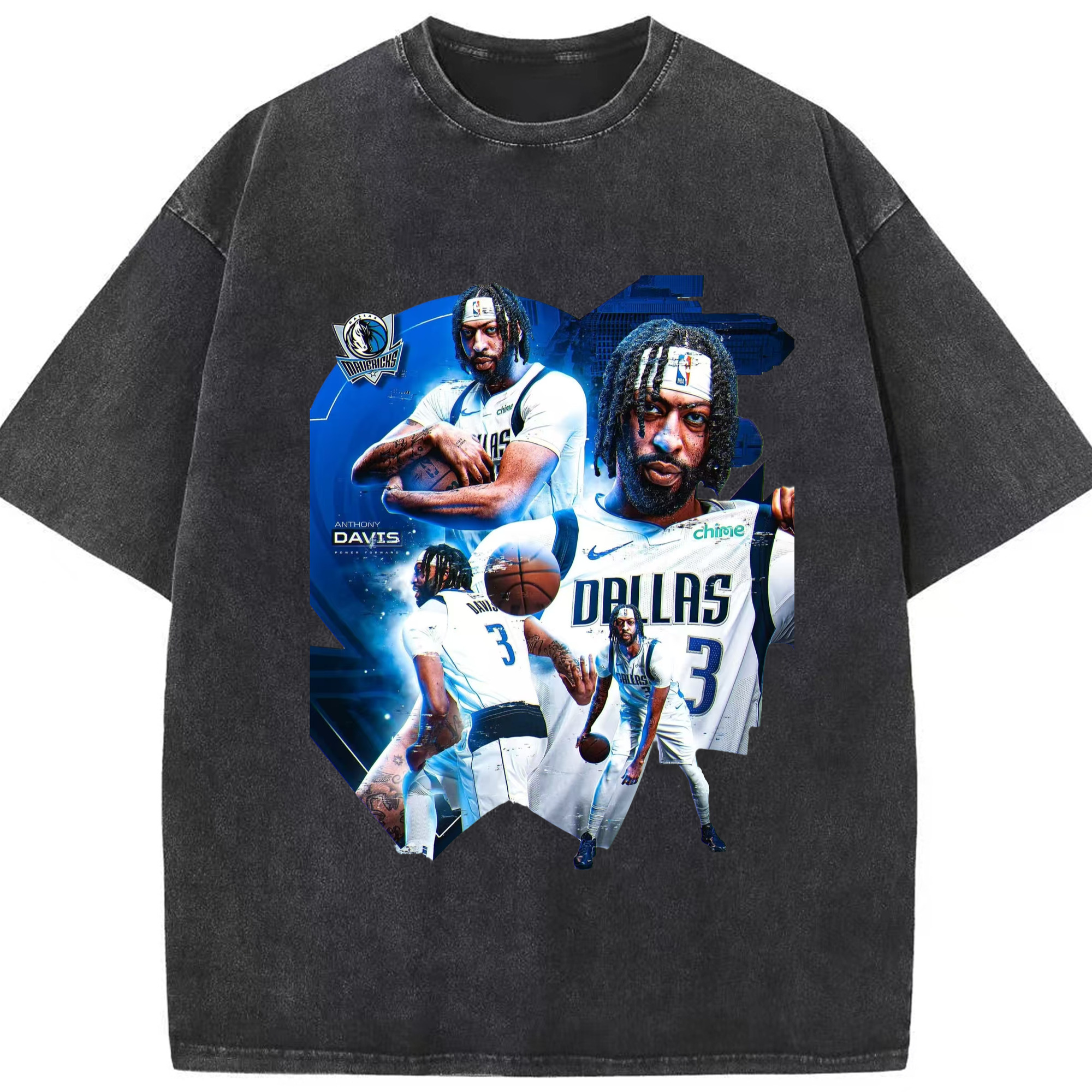 Anthony Davis Mavericks Makeup photo T-shirt - Washed Vintage Look 230g Cotton Oversized T-Shirt With Front Heat Transfer Print – Soft, Lightweight, Stylish Fit – Comfortable Casual Wear For Sports & Everyday Use