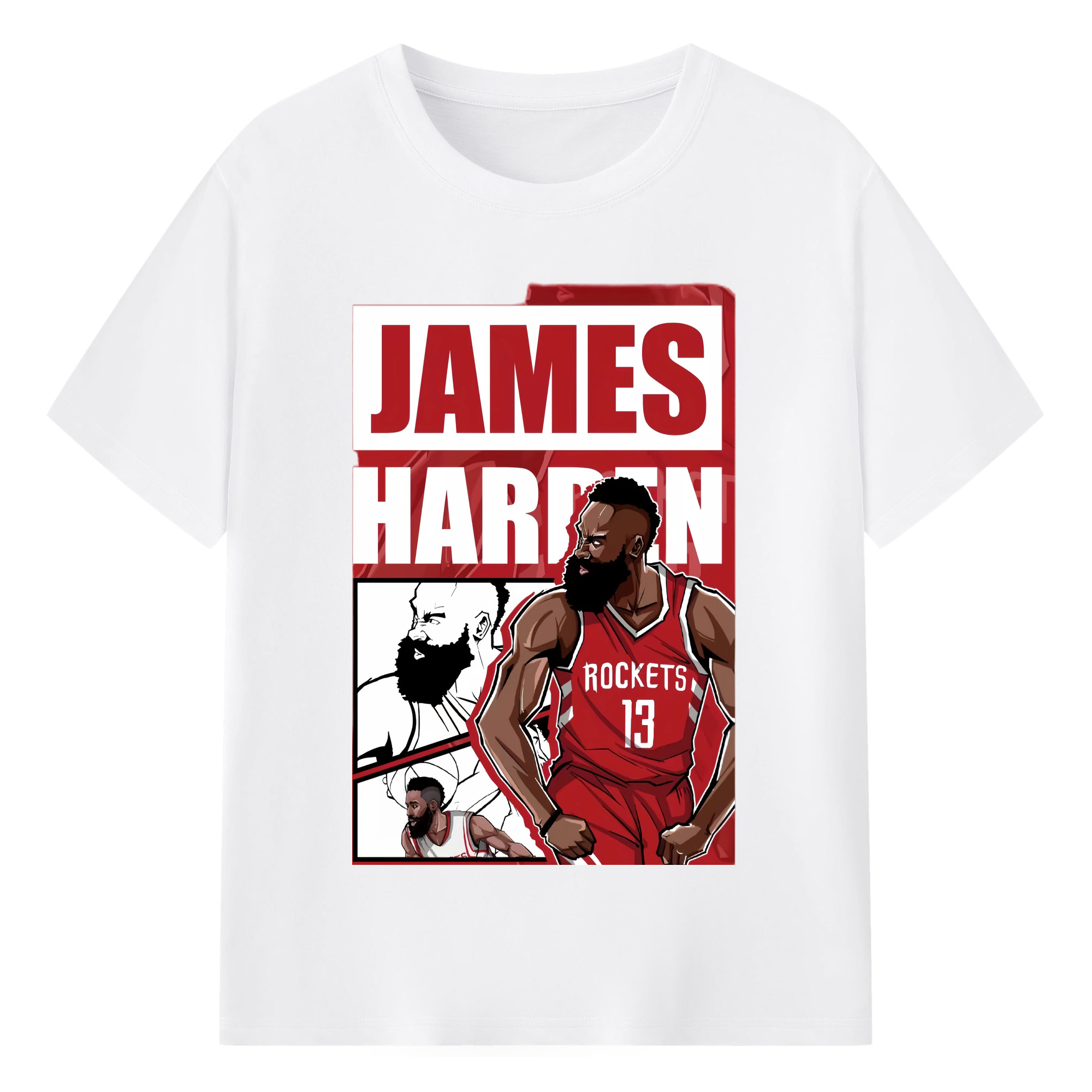 James Harden #13 Rockets Rockets Comic magazine style Graphic T‑shirt - 180g Cotton T-Shirt With Front Heat Transfer Print – Soft, Lightweight, Fitted Design – Comfortable Casual Wear For Sports & Everyday Use