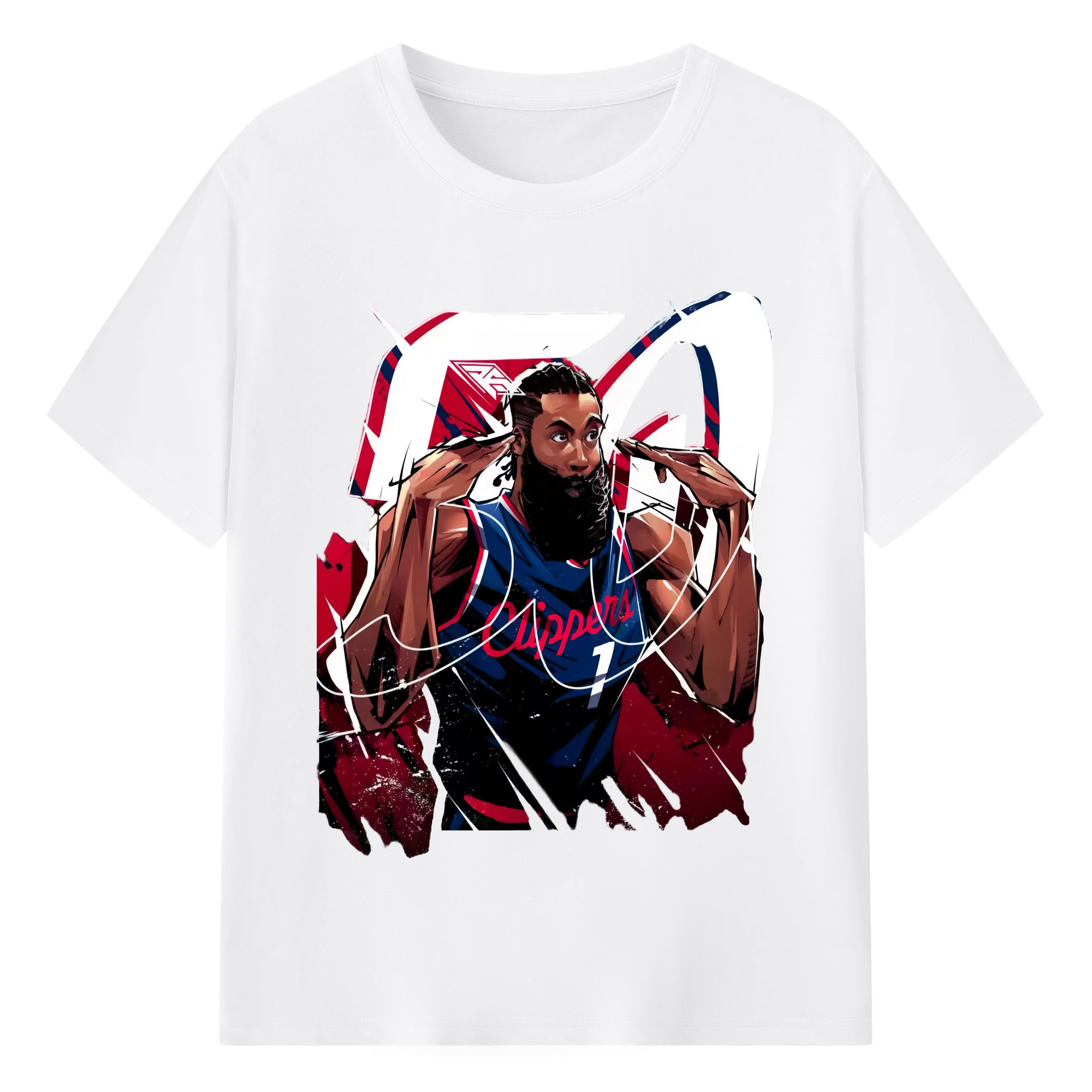 James Harden Clippers ’50-point night‘ cartoon Art T‑shirt - 180g Cotton T-Shirt With Front Heat Transfer Print – Soft, Lightweight, Fitted Design – Comfortable Casual Wear For Sports & Everyday Use