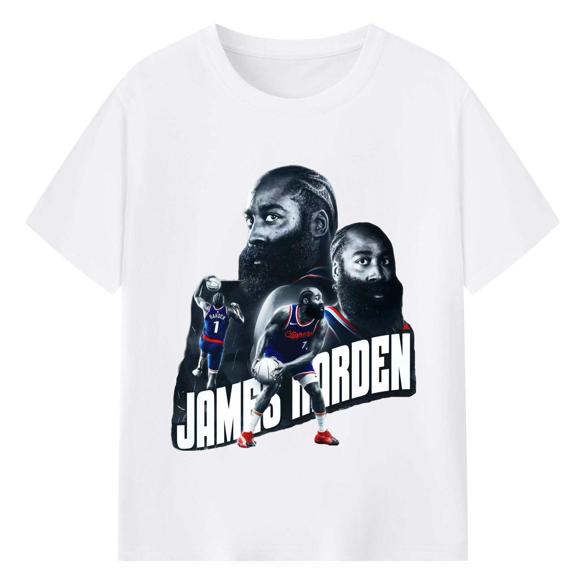 James Harden Clippers Clippers T‑shirt - 180g Cotton T-Shirt With Front Heat Transfer Print – Soft, Lightweight, Fitted Design – Comfortable Casual Wear For Sports & Everyday Use