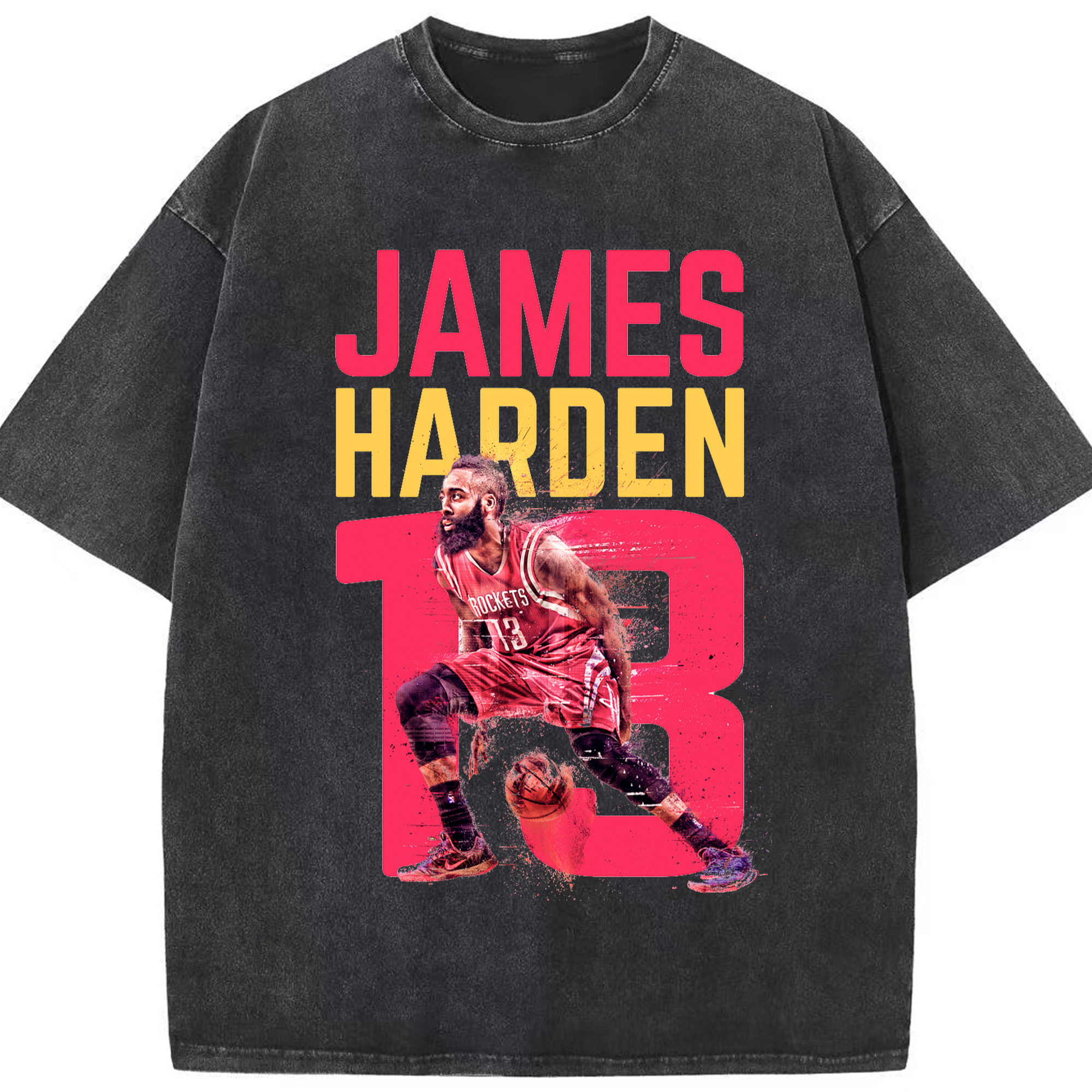 James Harden #13 Behind-the-back dribble T‑shirt - Washed Vintage Look 230g Cotton Oversized T-Shirt With Front Heat Transfer Print – Soft, Lightweight, Stylish Fit – Comfortable Casual Wear For Sports & Everyday Use