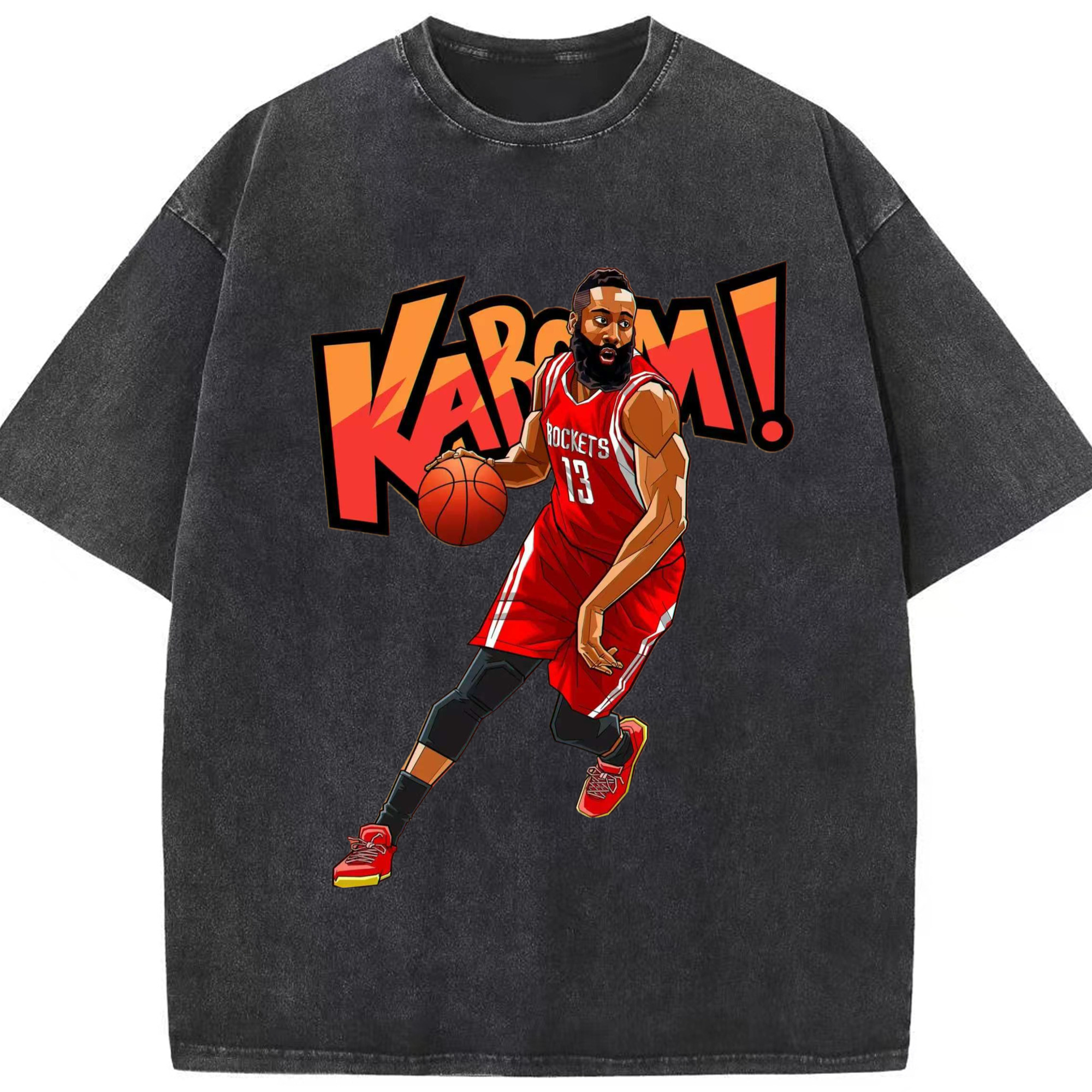 James Harden #13 Rockets Breakthrough comic style T‑shirt - Washed Vintage Look 230g Cotton Oversized T-Shirt With Front Heat Transfer Print – Soft, Lightweight, Stylish Fit – Comfortable Casual Wear For Sports & Everyday Use