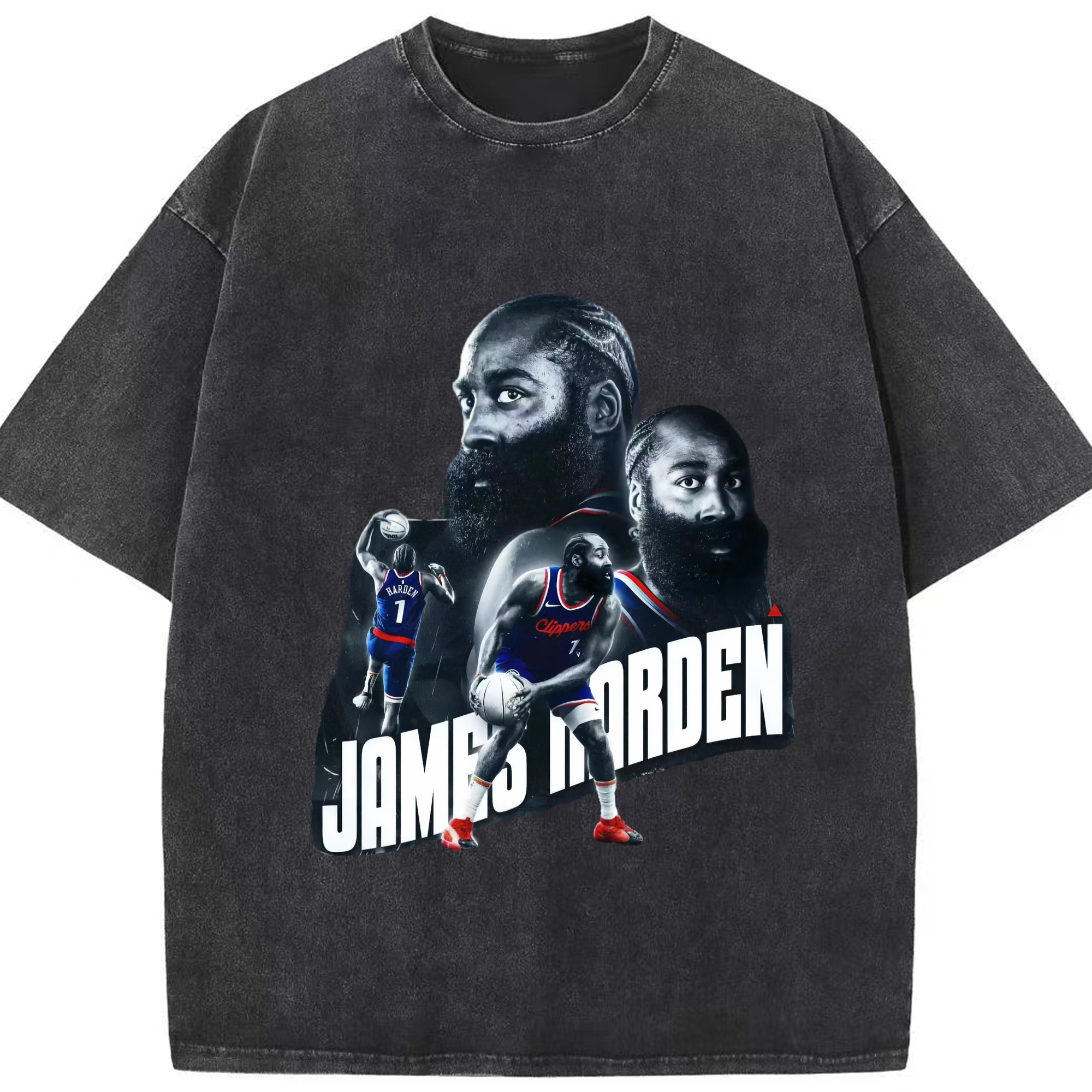 James Harden Clippers Clippers T‑shirt - Washed Vintage Look 230g Cotton Oversized T-Shirt With Front Heat Transfer Print – Soft, Lightweight, Stylish Fit – Comfortable Casual Wear For Sports & Everyday Use