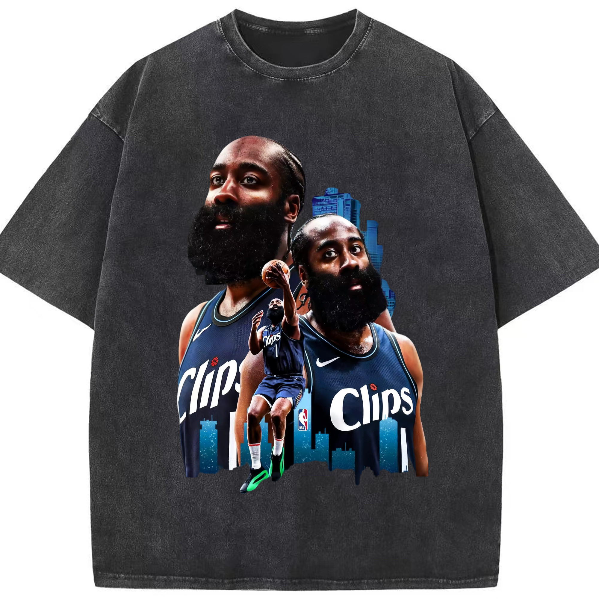 James Harden #1 Clippers City EditionT‑shirt - Washed Vintage Look 230g Cotton Oversized T-Shirt With Front Heat Transfer Print – Soft, Lightweight, Stylish Fit – Comfortable Casual Wear For Sports & Everyday Use