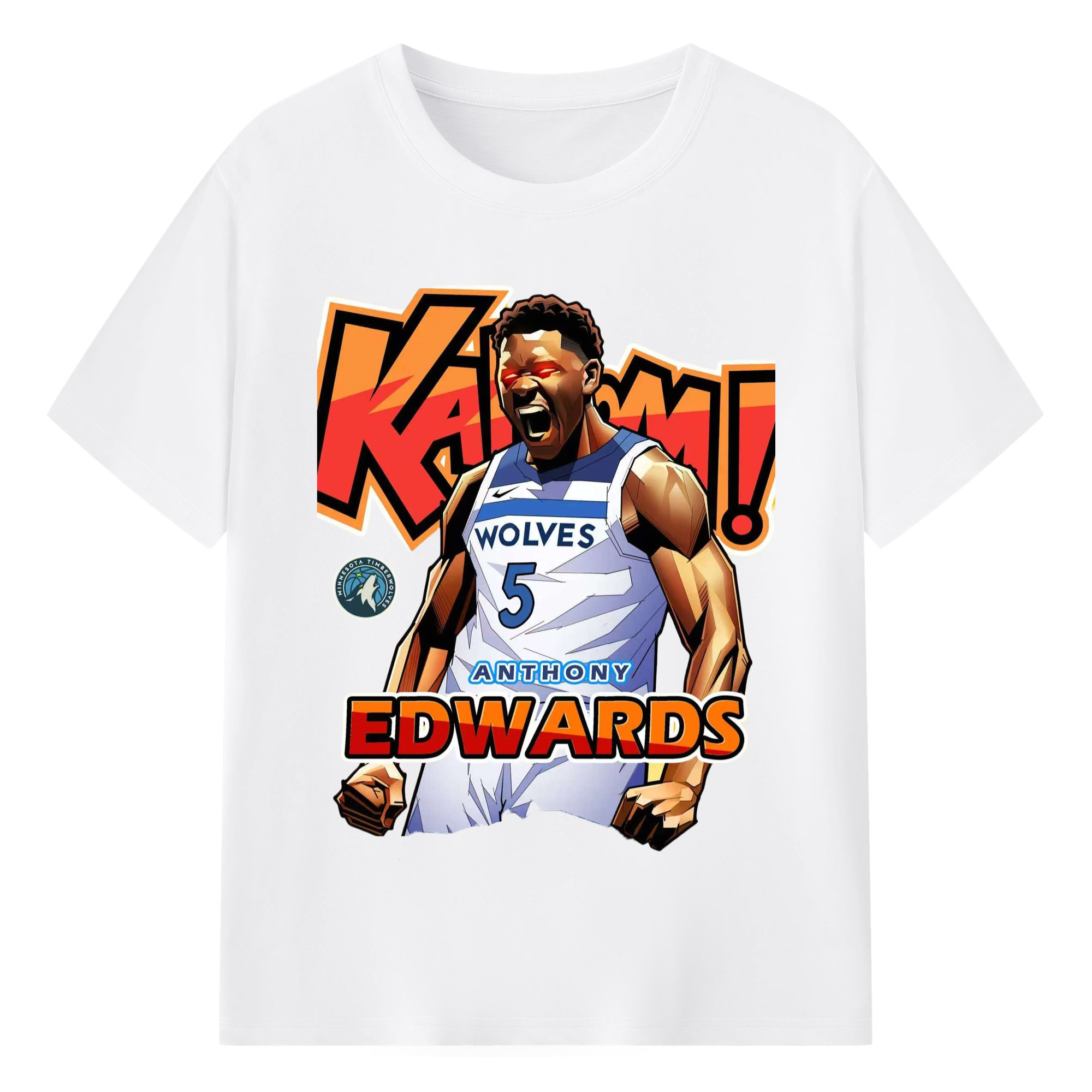 Anthony Edwards roar kaboom t-shirt - 180g Cotton T-Shirt With Front Heat Transfer Print – Soft, Lightweight, Fitted Design – Comfortable Casual Wear For Sports & Everyday Use
