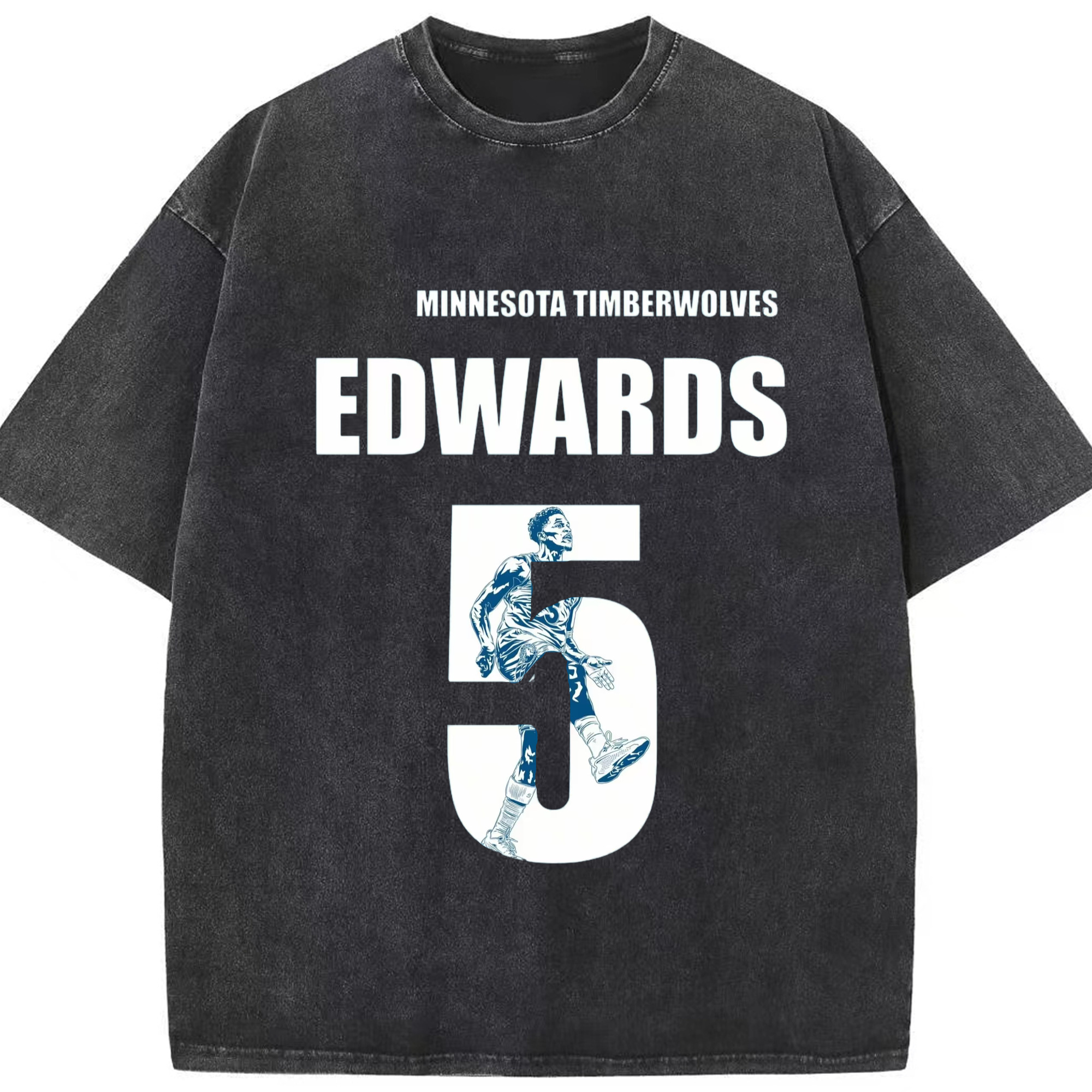 Anthony Edwards #5 graphic T‑Shirt - Washed Vintage Look 230g Cotton Oversized T-Shirt With Front Heat Transfer Print – Soft, Lightweight, Stylish Fit – Comfortable Casual Wear For Sports & Everyday Use