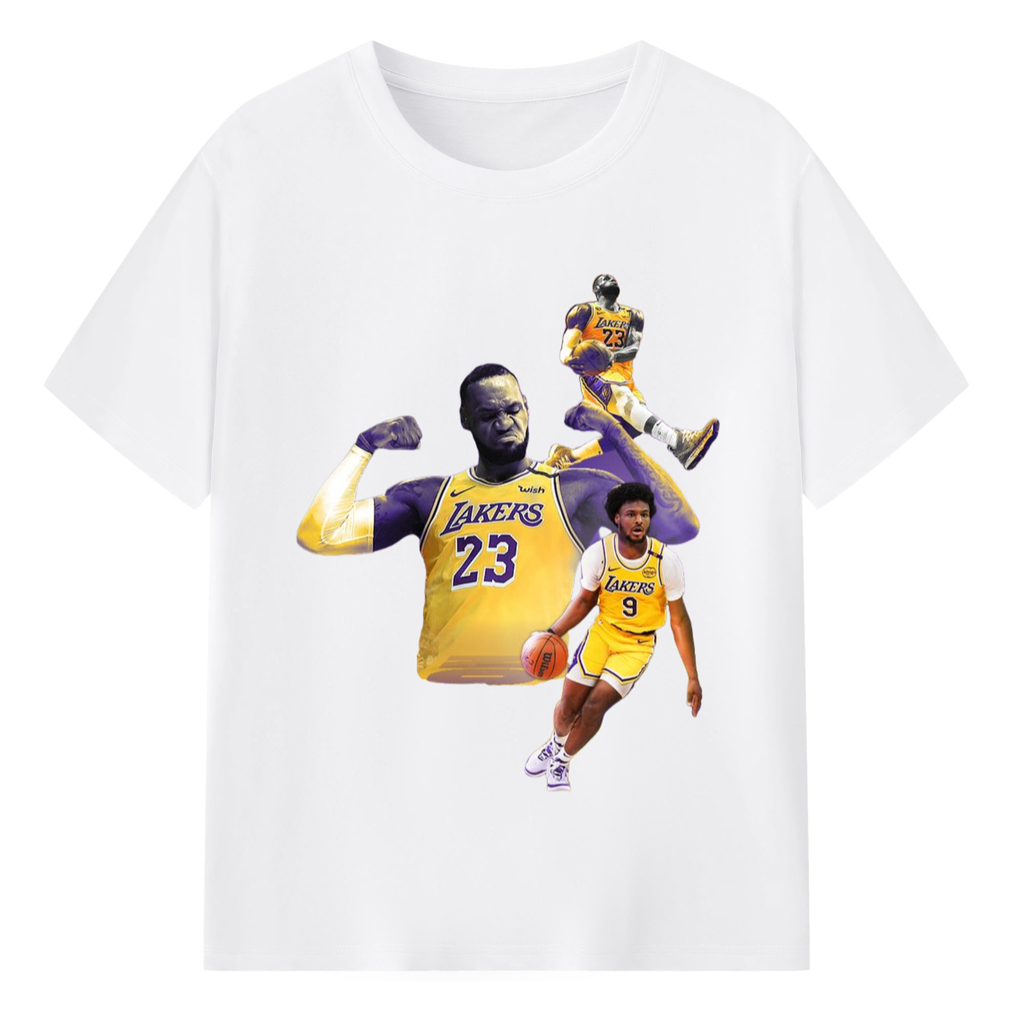 Bronny James #9 and Lebron James #23 Lakers T-Shirt - 180g Cotton T-Shirt With Front Heat Transfer Print – Soft, Lightweight, Fitted Design – Comfortable Casual Wear For Sports & Everyday Use