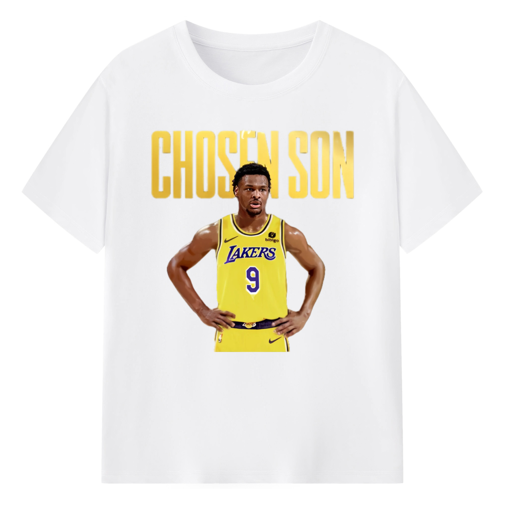 Bronny James #9 Lakers ' Chosen Son‘ graphic T-shirt - 180g Cotton T-Shirt With Front Heat Transfer Print – Soft, Lightweight, Fitted Design – Comfortable Casual Wear For Sports & Everyday Use