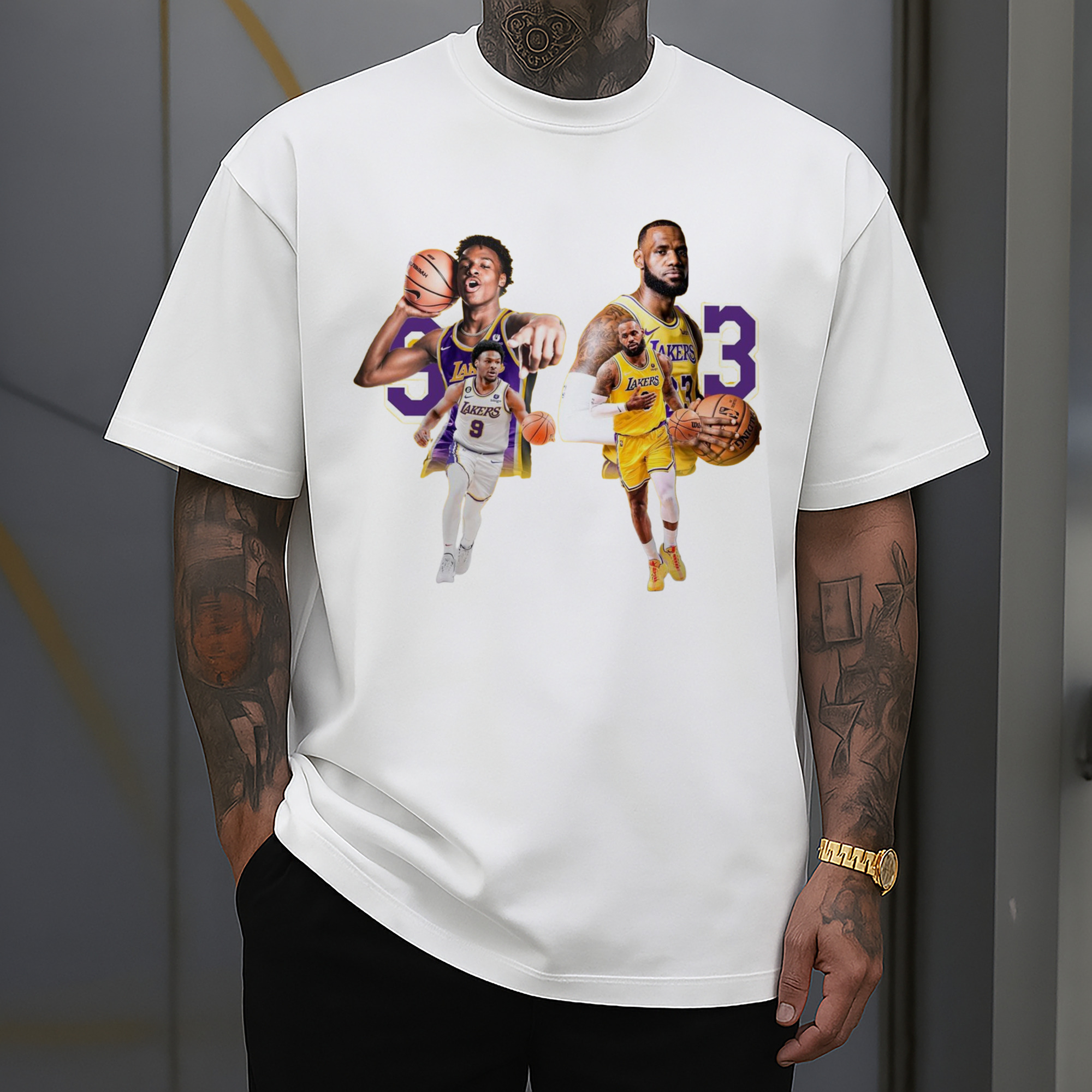 Lebron James and Bronny James Lakers ball control T-Shirt