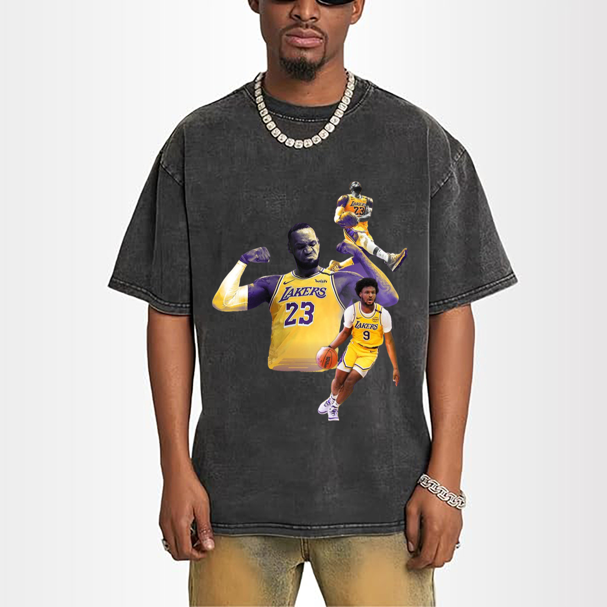 Bronny James #9 and Lebron James #23 Lakers T-Shirt