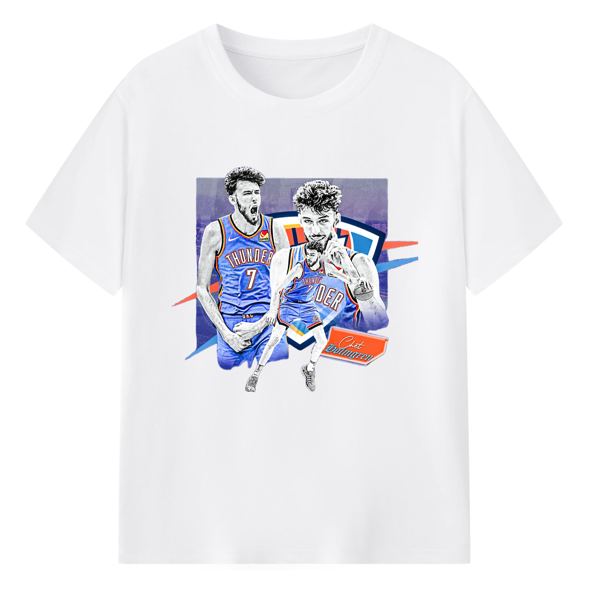 Chet Holmgren OKC Thunder T-shirt - 180g Cotton T-Shirt With Front Heat Transfer Print – Soft, Lightweight, Fitted Design – Comfortable Casual Wear For Sports & Everyday Use