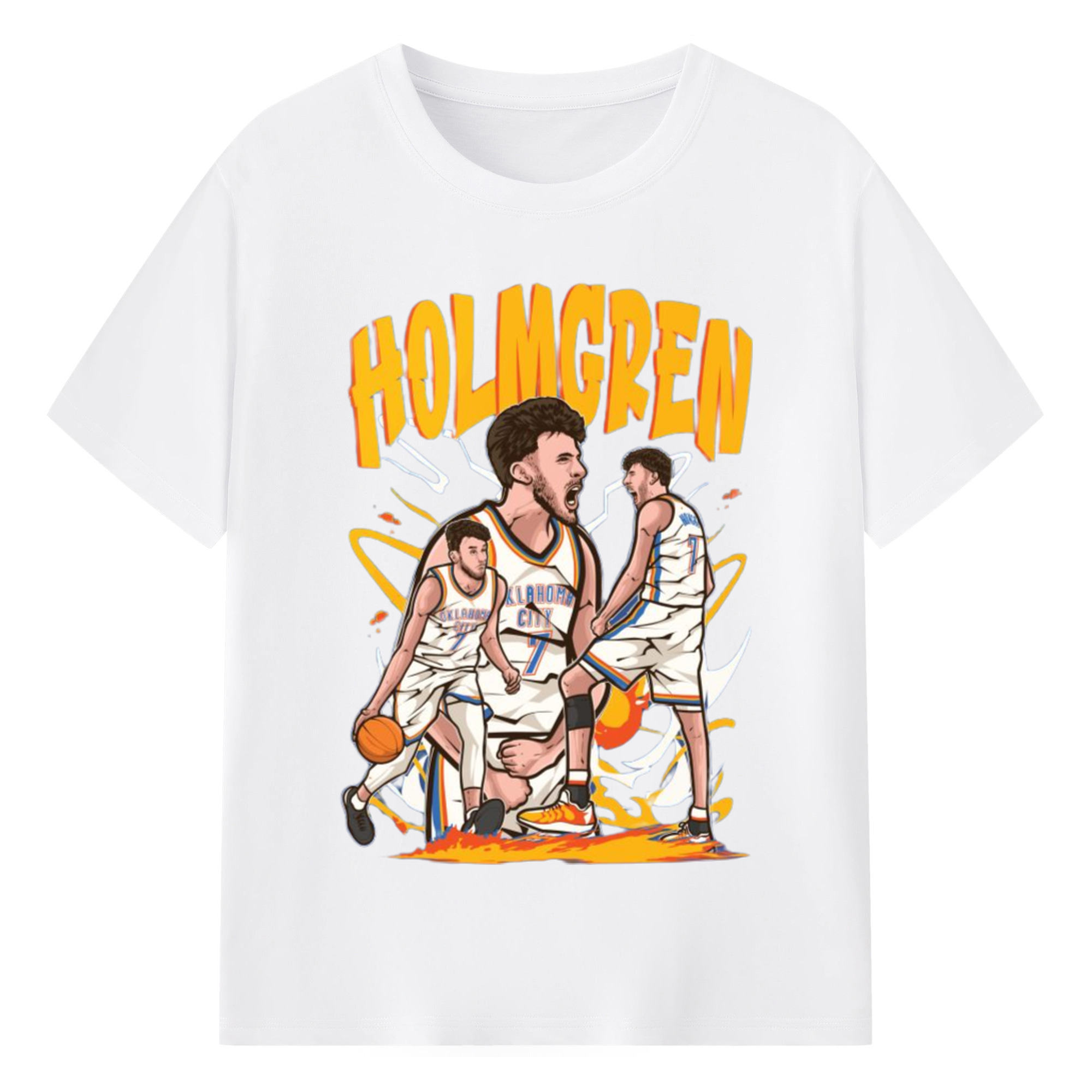 Chet Holmgren OKC Thunder Comic style T-shirt - 180g Cotton T-Shirt With Front Heat Transfer Print – Soft, Lightweight, Fitted Design – Comfortable Casual Wear For Sports & Everyday Use