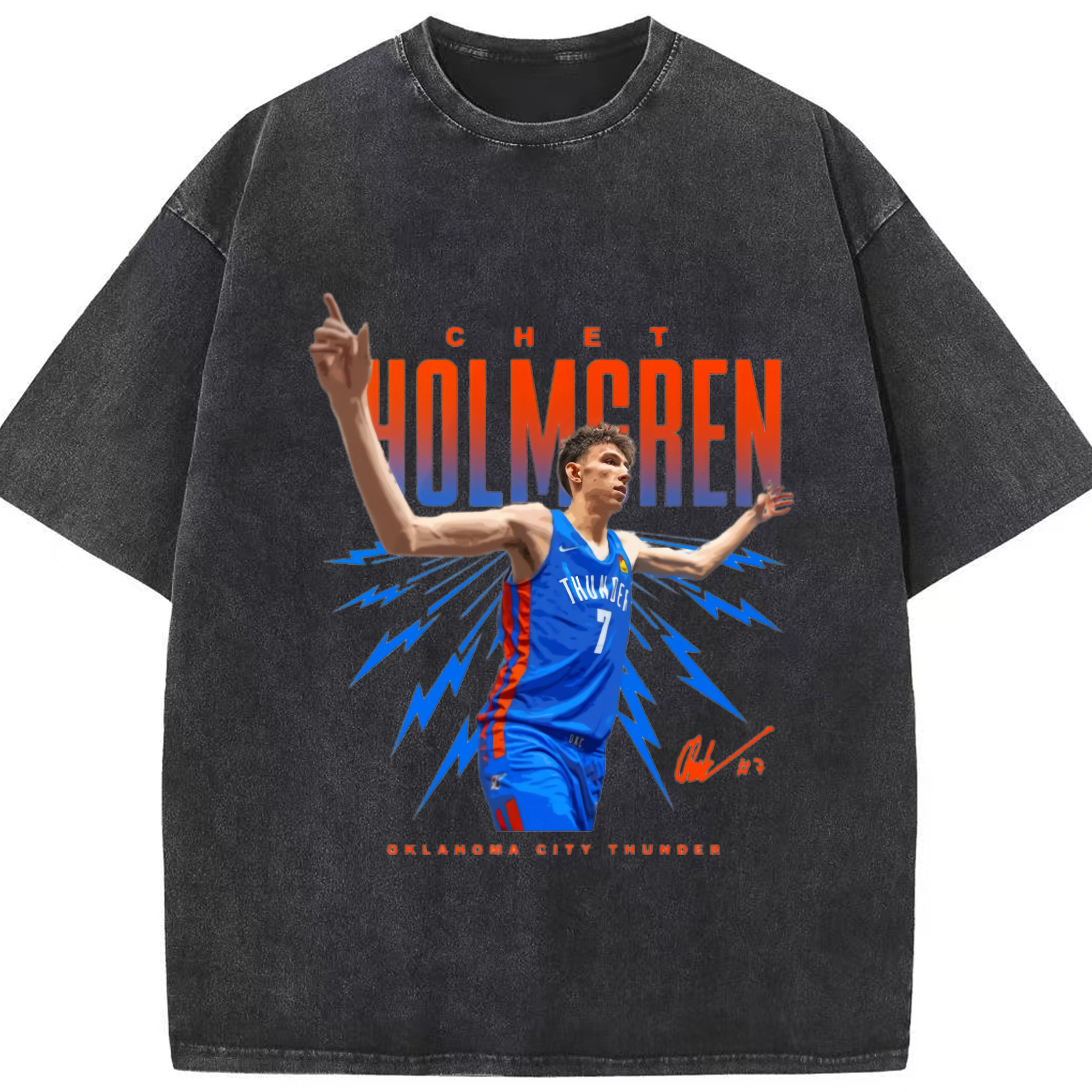 Chet Holmgren enjoy the cheers graphic T‑Shirt - Washed Vintage Look 230g Cotton Oversized T-Shirt With Front Heat Transfer Print – Soft, Lightweight, Stylish Fit – Comfortable Casual Wear For Sports & Everyday Use