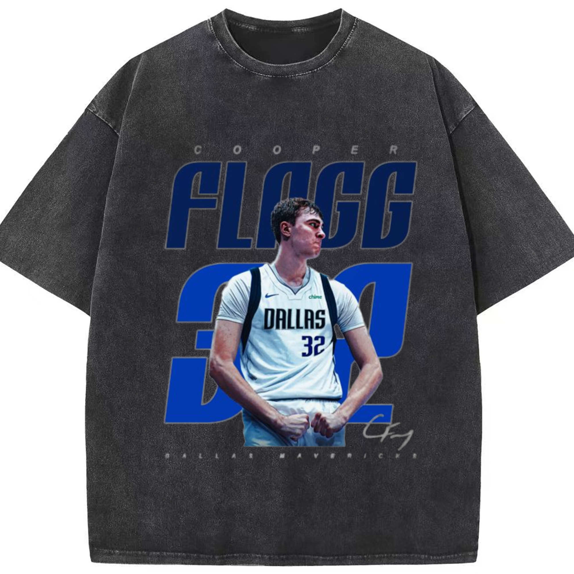 Cooper Flagg Dallas Mavericks Demonstrate strength T-shirt - Washed Vintage Look 230g Cotton Oversized T-Shirt With Front Heat Transfer Print – Soft, Lightweight, Stylish Fit – Comfortable Casual Wear For Sports & Everyday Use
