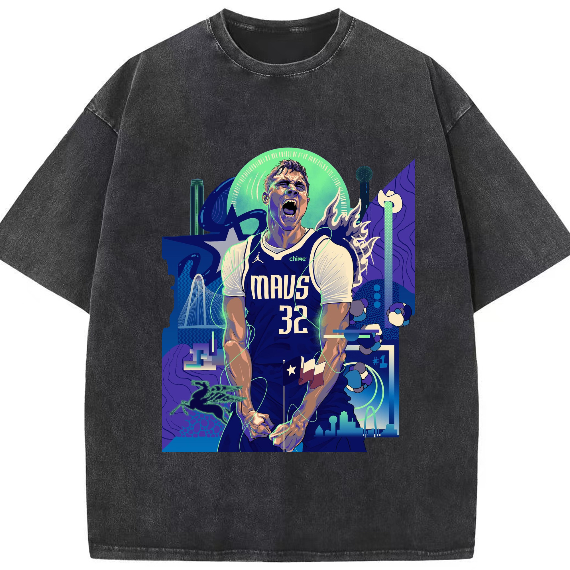 Cooper Flagg Dallas Mavericks Urban Background t-shirt - Washed Vintage Look 230g Cotton Oversized T-Shirt With Front Heat Transfer Print – Soft, Lightweight, Stylish Fit – Comfortable Casual Wear For Sports & Everyday Use