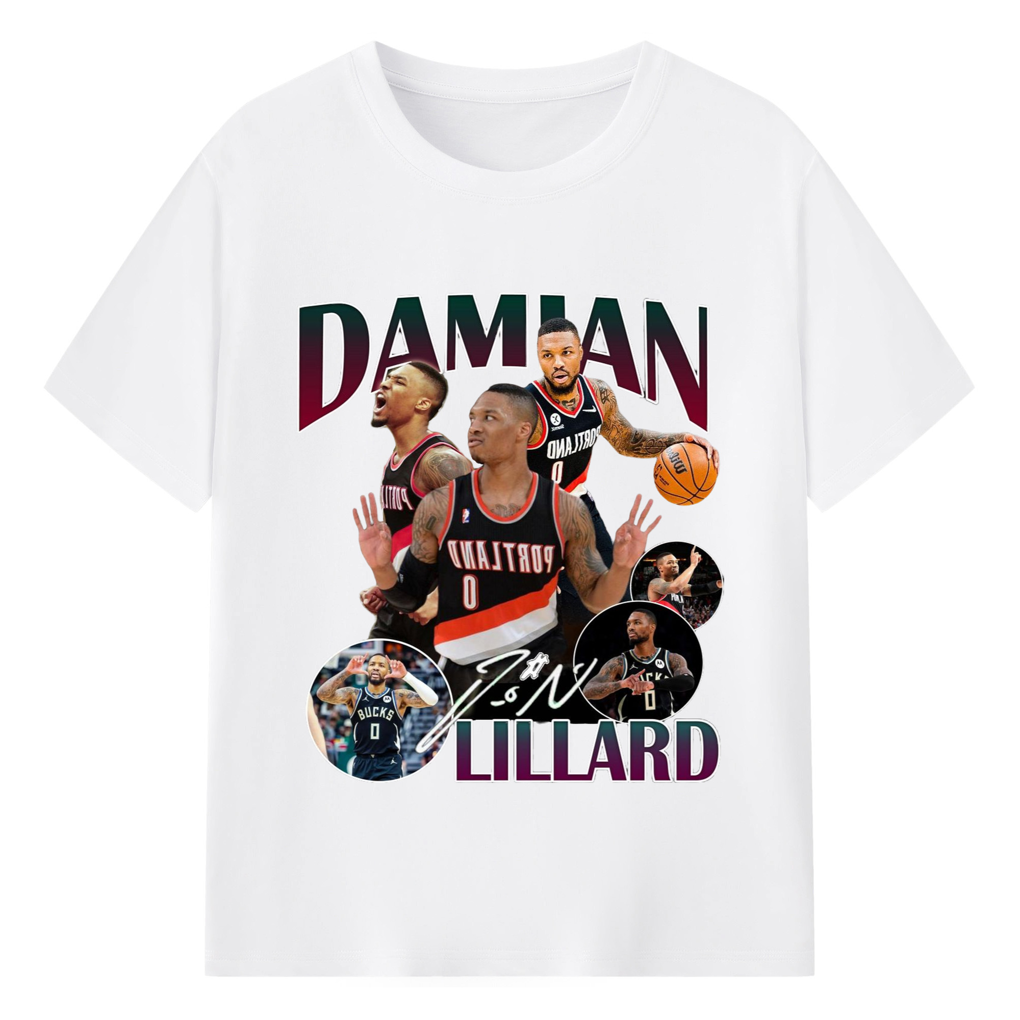 Damian Lillard Collage Graphic Tee - 180g Cotton T-Shirt With Front Heat Transfer Print – Soft, Lightweight, Fitted Design – Comfortable Casual Wear For Sports & Everyday Use