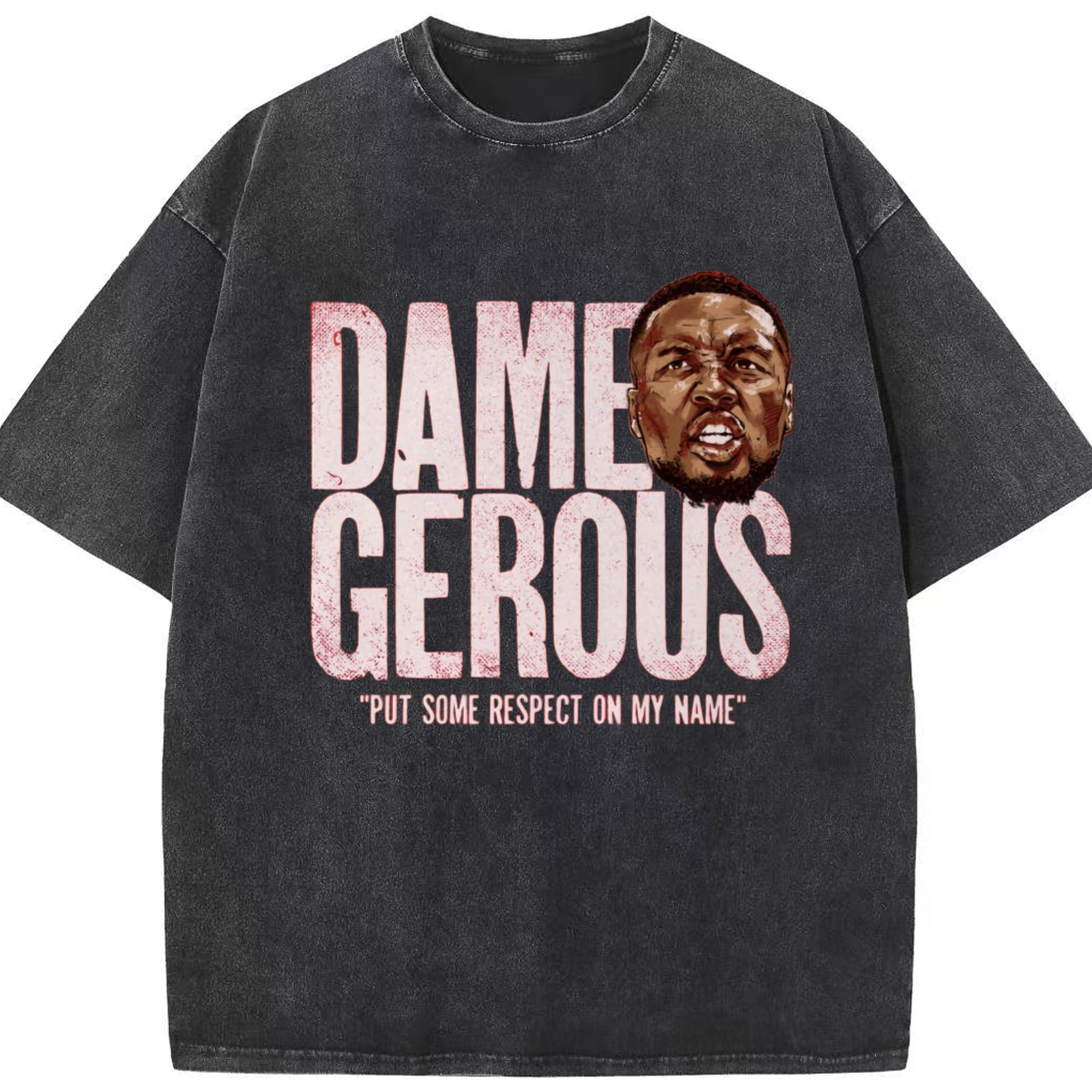 Damian Lillard dame gerous Graphic  T-shirt - Washed Vintage Look 230g Cotton Oversized T-Shirt With Front Heat Transfer Print – Soft, Lightweight, Stylish Fit – Comfortable Casual Wear For Sports & Everyday Use