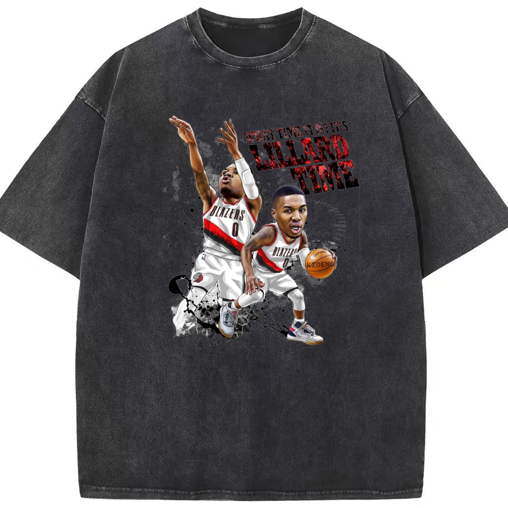 Damian Lillard - Dame Time T-shirt - Washed Vintage Look 230g Cotton Oversized T-Shirt With Front Heat Transfer Print – Soft, Lightweight, Stylish Fit – Comfortable Casual Wear For Sports & Everyday Use