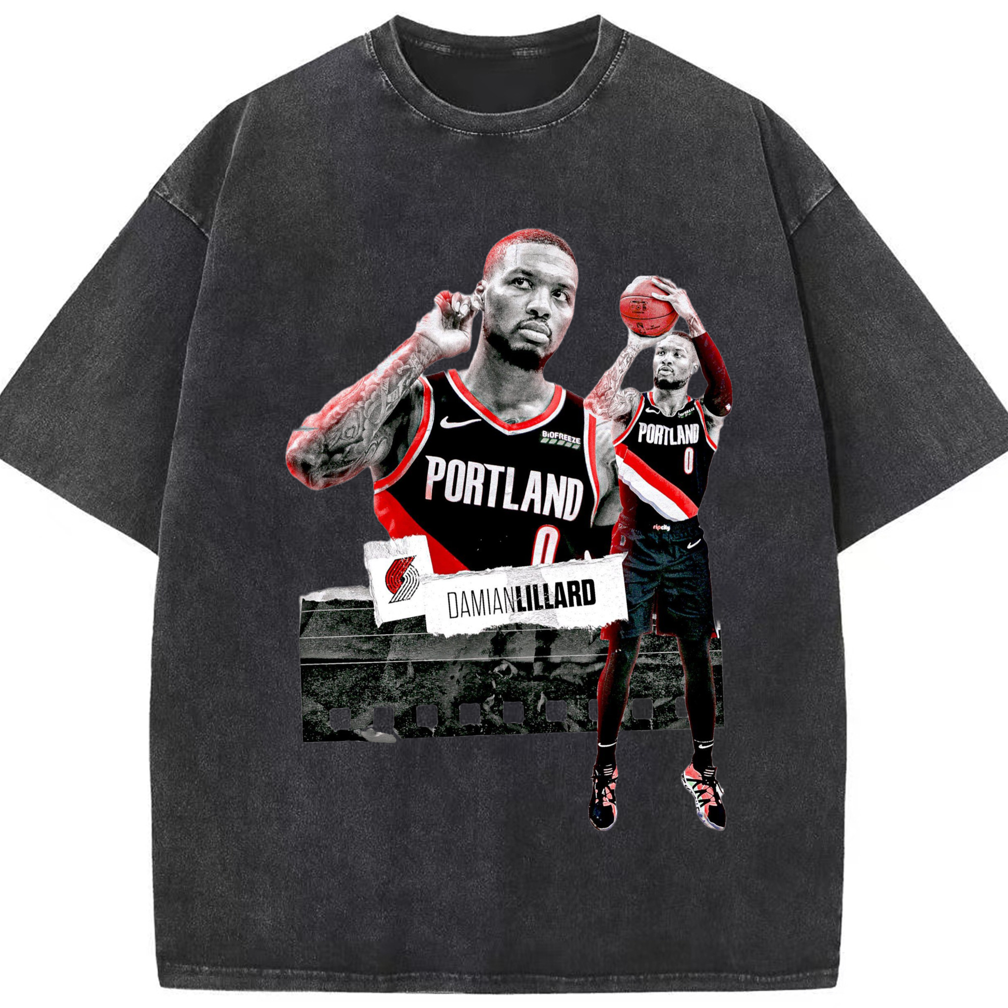 Blazers Damian Lillard  T-shirt - Washed Vintage Look 230g Cotton Oversized T-Shirt With Front Heat Transfer Print – Soft, Lightweight, Stylish Fit – Comfortable Casual Wear For Sports & Everyday Use
