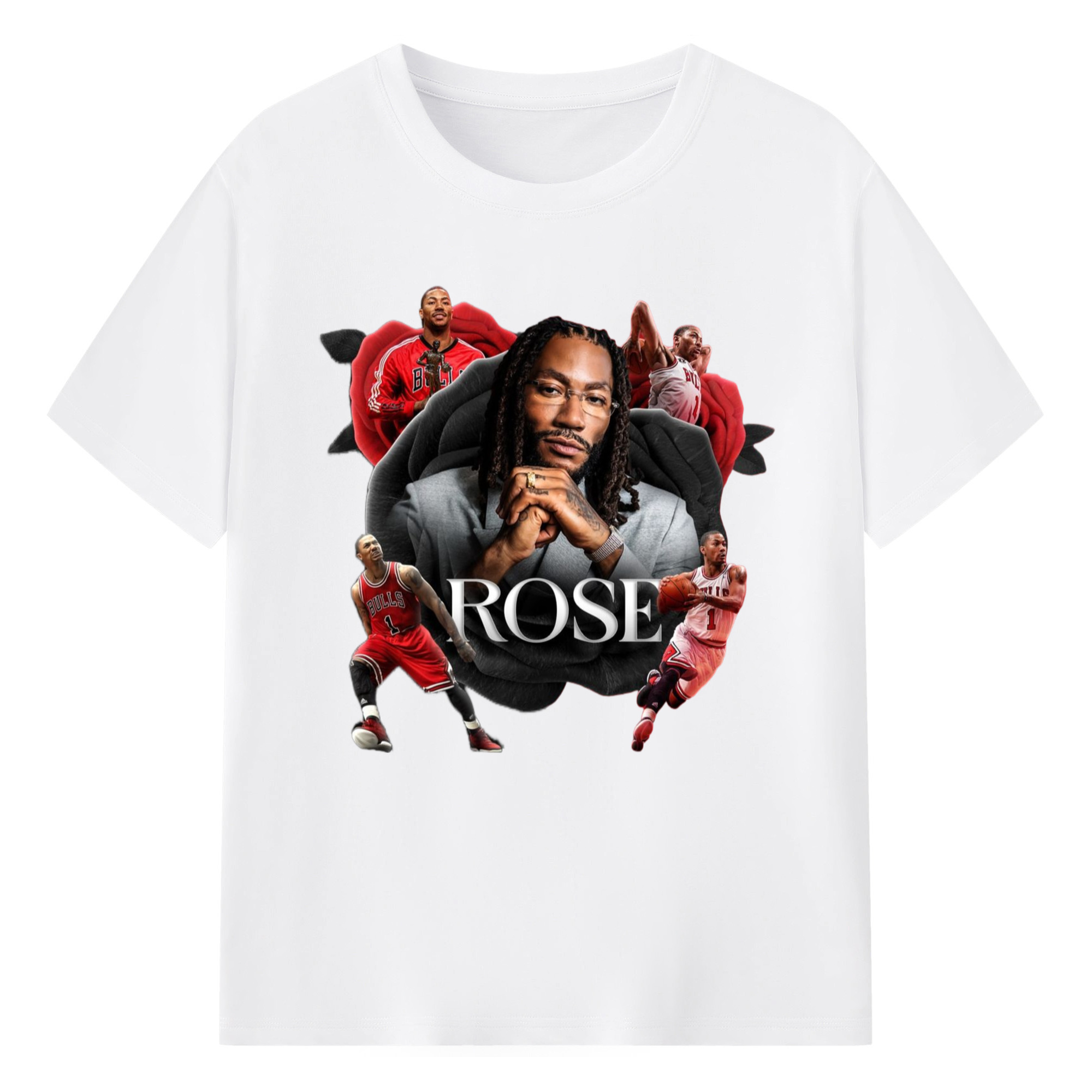 Derrick Rose the Flower Rose graphic T-shirt - 180g Cotton T-Shirt With Front Heat Transfer Print – Soft, Lightweight, Fitted Design – Comfortable Casual Wear For Sports & Everyday Use