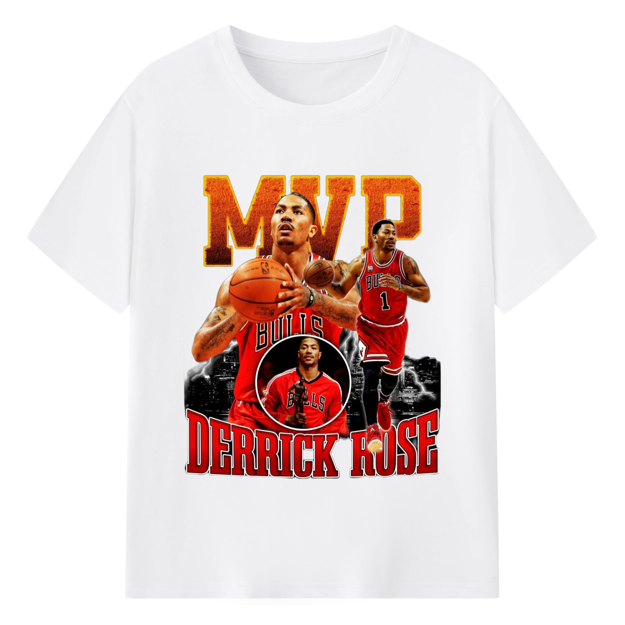 Derrick Rose Chicago Bulls Mvp T-shirt - 180g Cotton T-Shirt With Front Heat Transfer Print – Soft, Lightweight, Fitted Design – Comfortable Casual Wear For Sports & Everyday Use