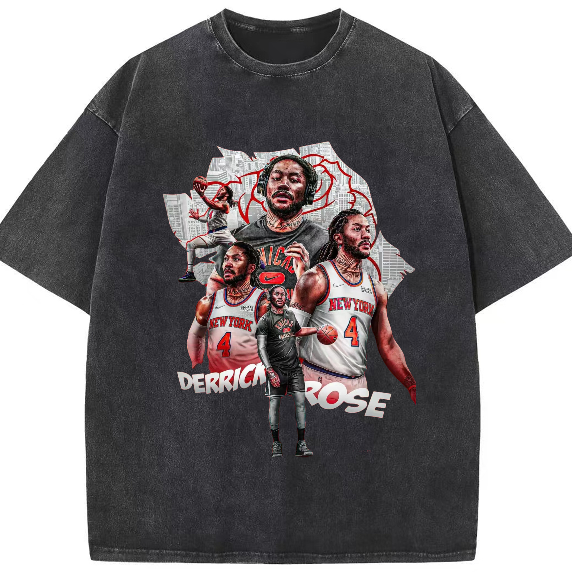 Chicago Bulls Legend Derrick Rose T-shirt - Washed Vintage Look 230g Cotton Oversized T-Shirt With Front Heat Transfer Print – Soft, Lightweight, Stylish Fit – Comfortable Casual Wear For Sports & Everyday Use