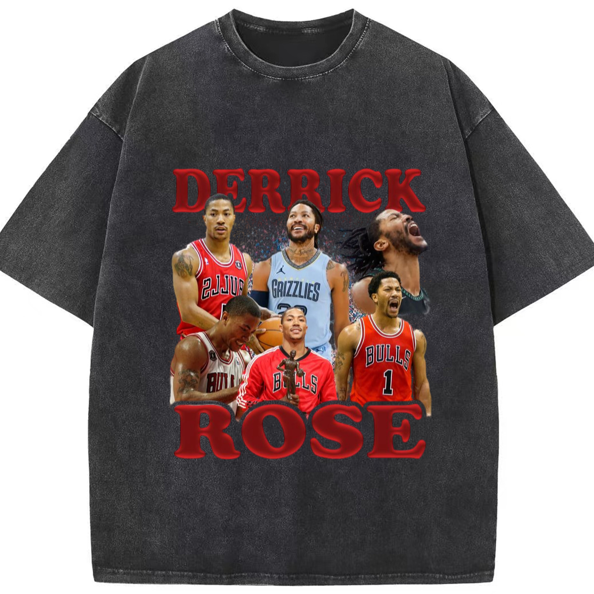 Derrick Rose different cities T-shirt - Washed Vintage Look 230g Cotton Oversized T-Shirt With Front Heat Transfer Print – Soft, Lightweight, Stylish Fit – Comfortable Casual Wear For Sports & Everyday Use