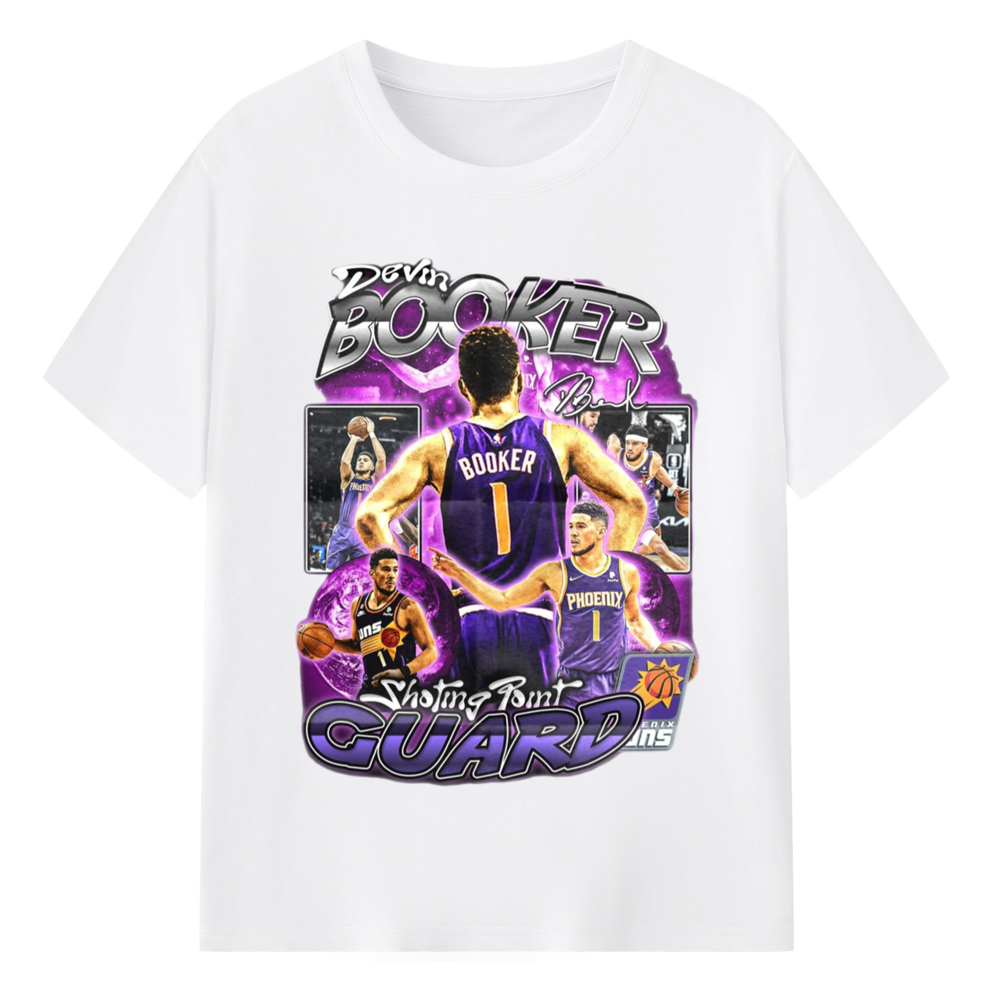 Devin Booker #1 Suns Shooting Point Guard Graphic Tee - 180g Cotton T-Shirt With Front Heat Transfer Print – Soft, Lightweight, Fitted Design – Comfortable Casual Wear For Sports & Everyday Use