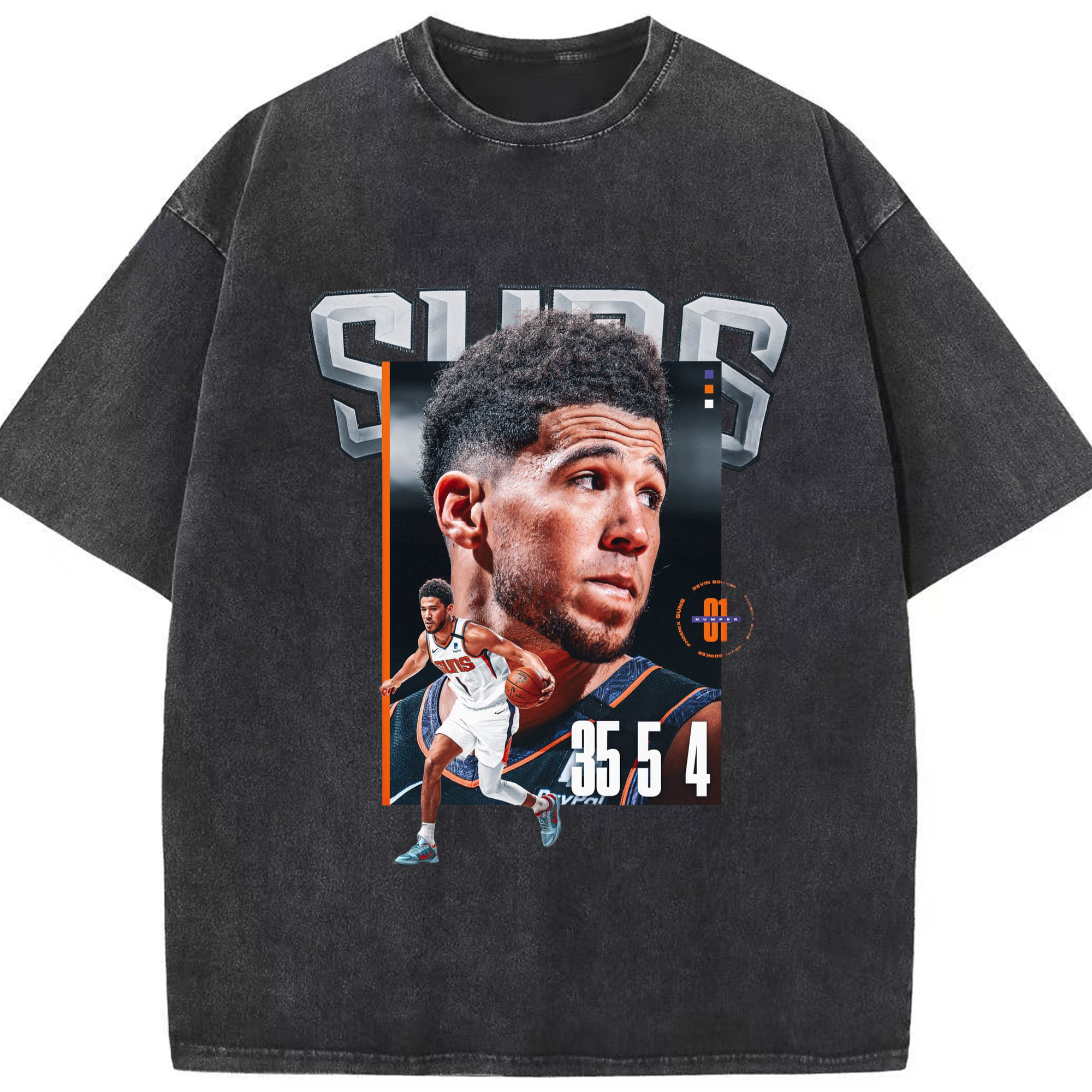 Devin Booker T-shirt - Washed Vintage Look 230g Cotton Oversized T-Shirt With Front Heat Transfer Print – Soft, Lightweight, Stylish Fit – Comfortable Casual Wear For Sports & Everyday Use