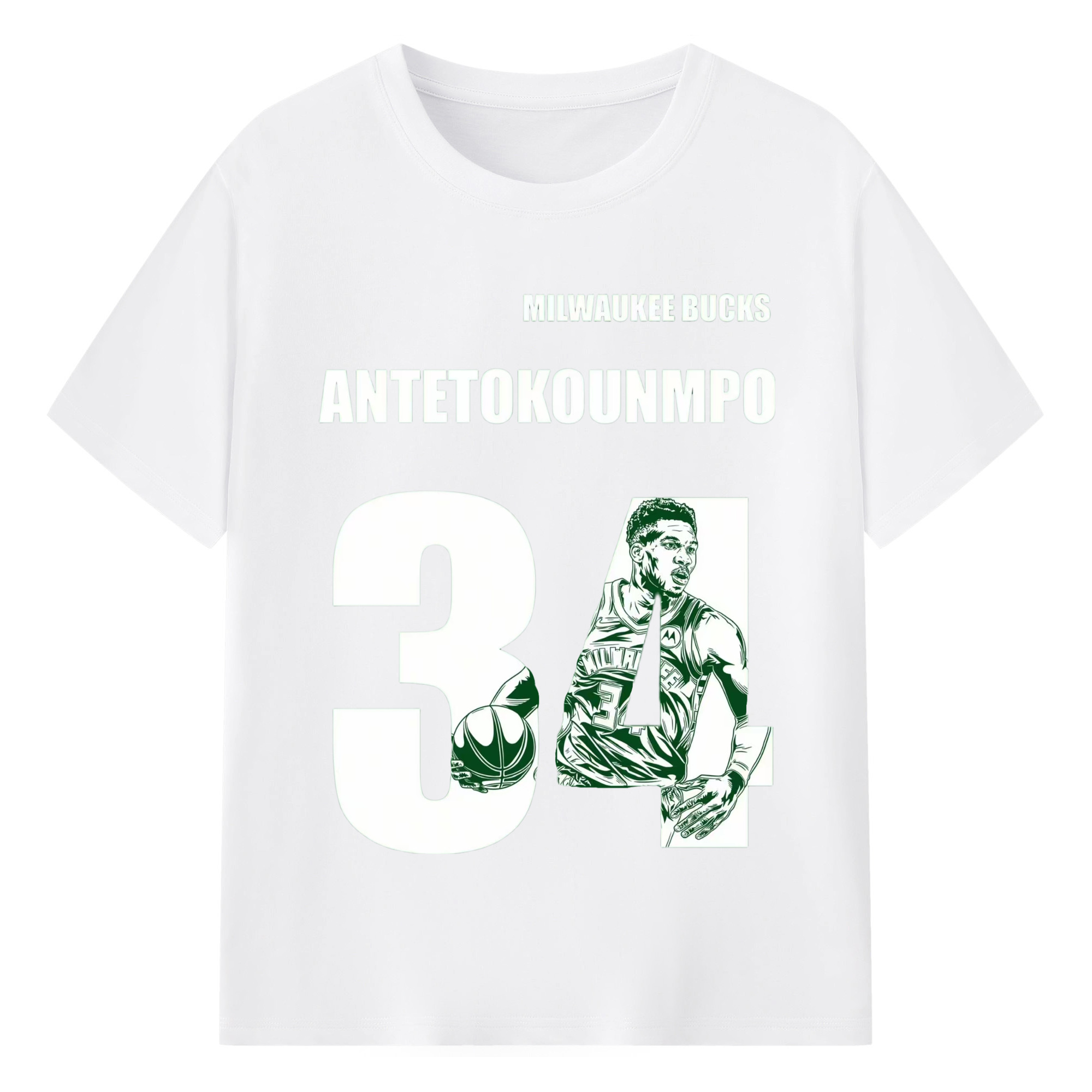 Giannis Antetokounmpo #34 Graphic T-shirt - 180g Cotton T-Shirt With Front Heat Transfer Print – Soft, Lightweight, Fitted Design – Comfortable Casual Wear For Sports & Everyday Use