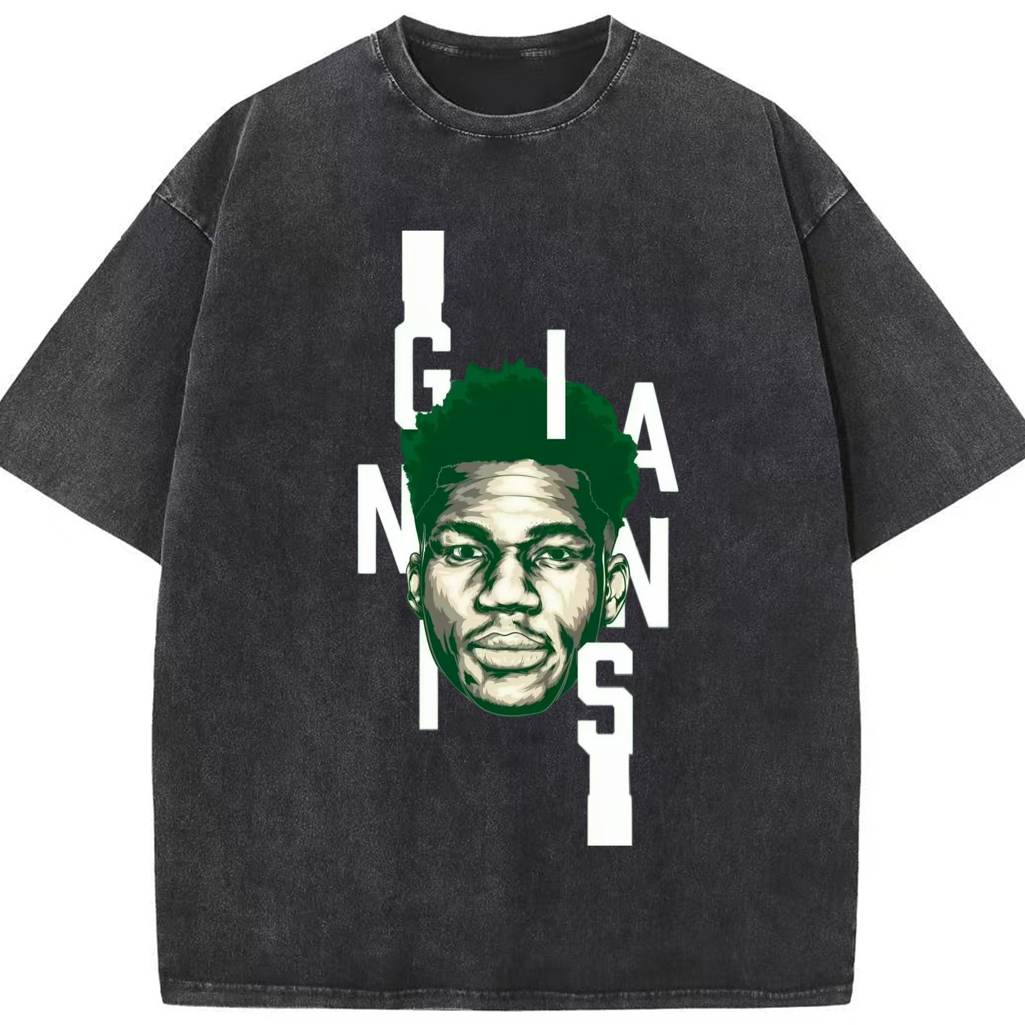 Giannis Antetokounmpo vintage T‑Shirt - Washed Vintage Look 230g Cotton Oversized T-Shirt With Front Heat Transfer Print – Soft, Lightweight, Stylish Fit – Comfortable Casual Wear For Sports & Everyday Use