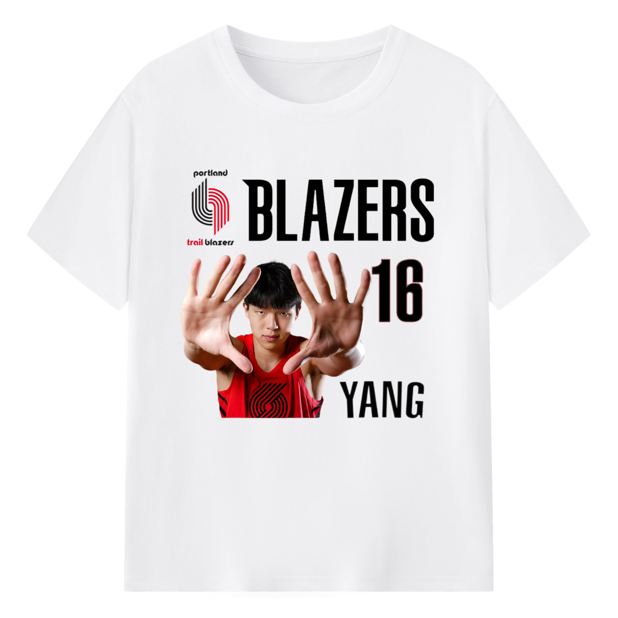 Hansen Yang #16 Blazers ’Show off the big hand‘ T-shirt - 180g Cotton T-Shirt With Front Heat Transfer Print – Soft, Lightweight, Fitted Design – Comfortable Casual Wear For Sports & Everyday Use