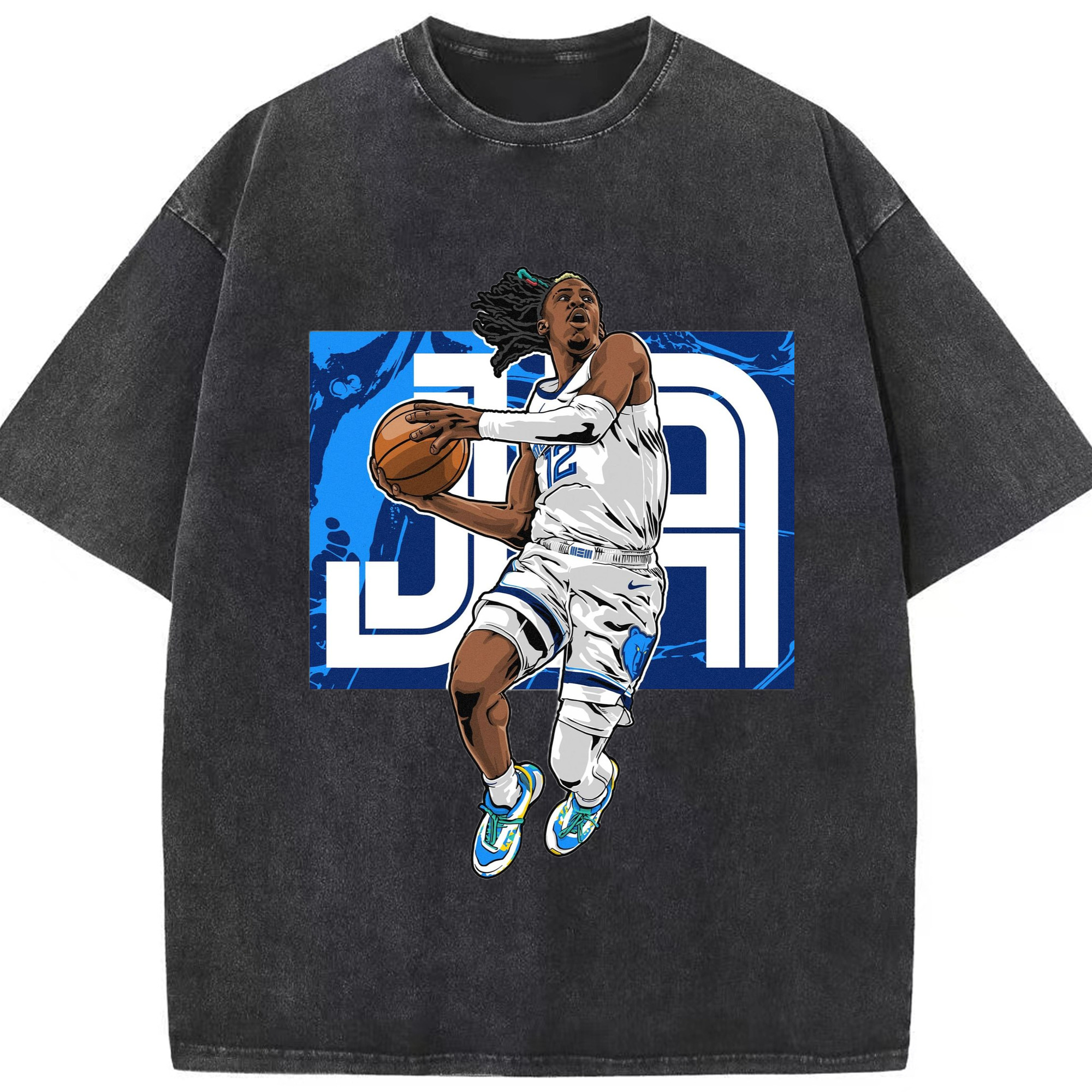 Ja Morant Dunk Celebration T-shirt​ - Washed Vintage Look 230g Cotton Oversized T-Shirt With Front Heat Transfer Print – Soft, Lightweight, Stylish Fit – Comfortable Casual Wear For Sports & Everyday Use