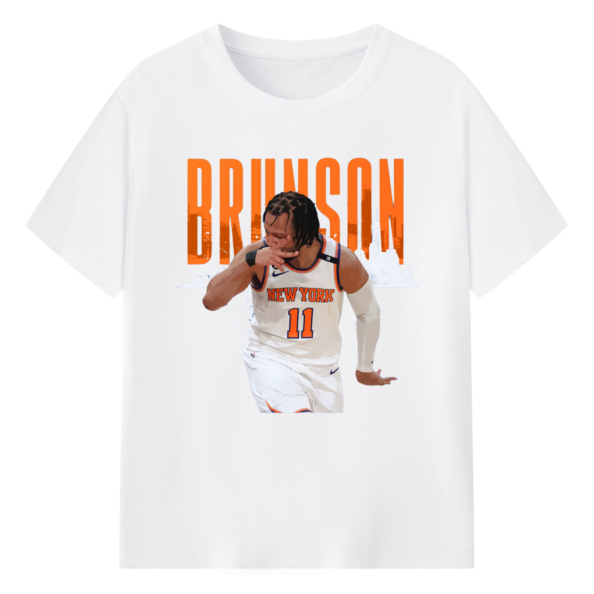 Jalen Brunson Three Point Celebration t-Shirt - 180g Cotton T-Shirt With Front Heat Transfer Print – Soft, Lightweight, Fitted Design – Comfortable Casual Wear For Sports & Everyday Use