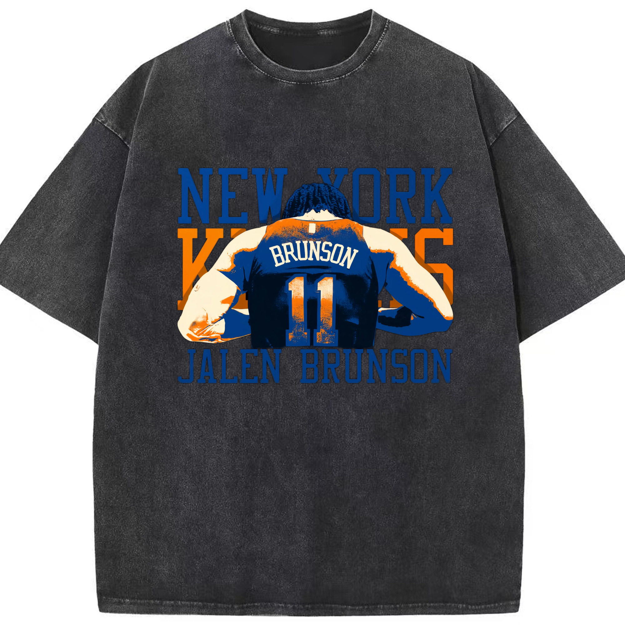 Jalen Brunson Knicks #11 Graphic Shirt - Washed Vintage Look 230g Cotton Oversized T-Shirt With Front Heat Transfer Print – Soft, Lightweight, Stylish Fit – Comfortable Casual Wear For Sports & Everyday Use