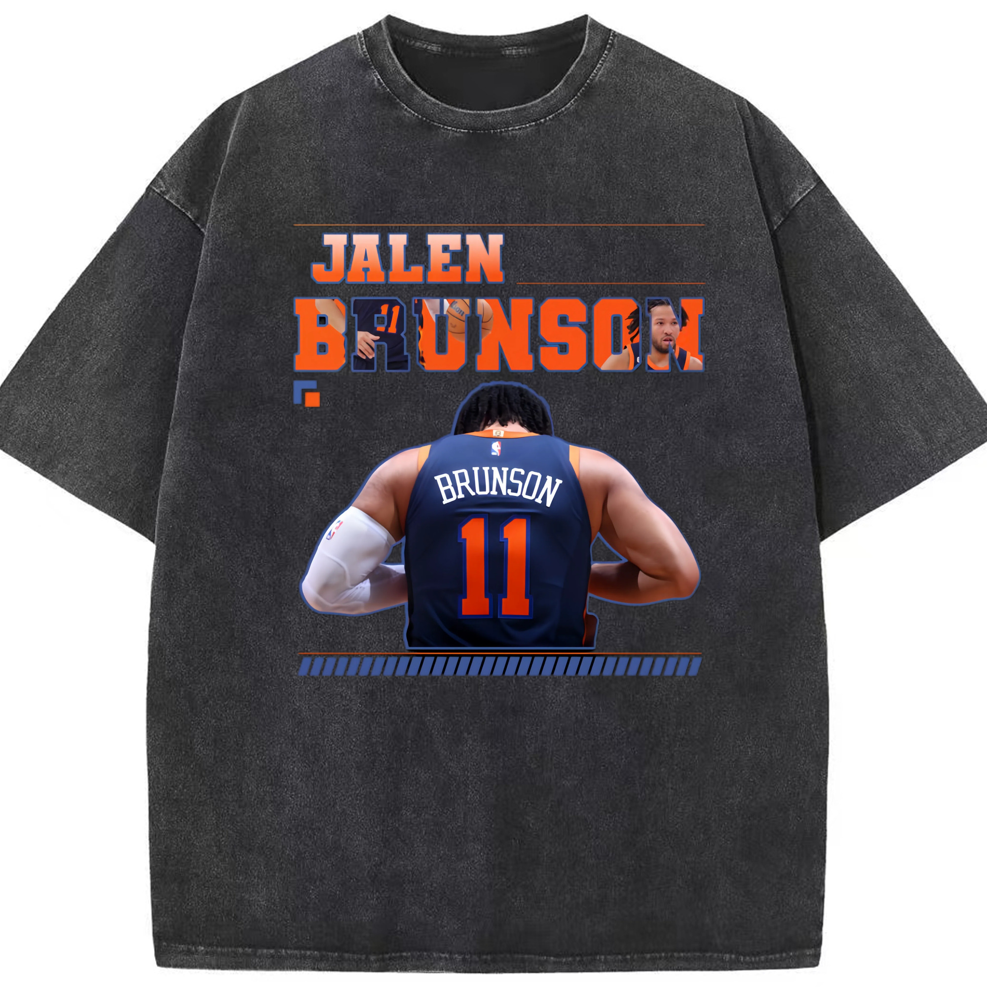 Jalen Brunson Knicks t-Shirt - Washed Vintage Look 230g Cotton Oversized T-Shirt With Front Heat Transfer Print – Soft, Lightweight, Stylish Fit – Comfortable Casual Wear For Sports & Everyday Use