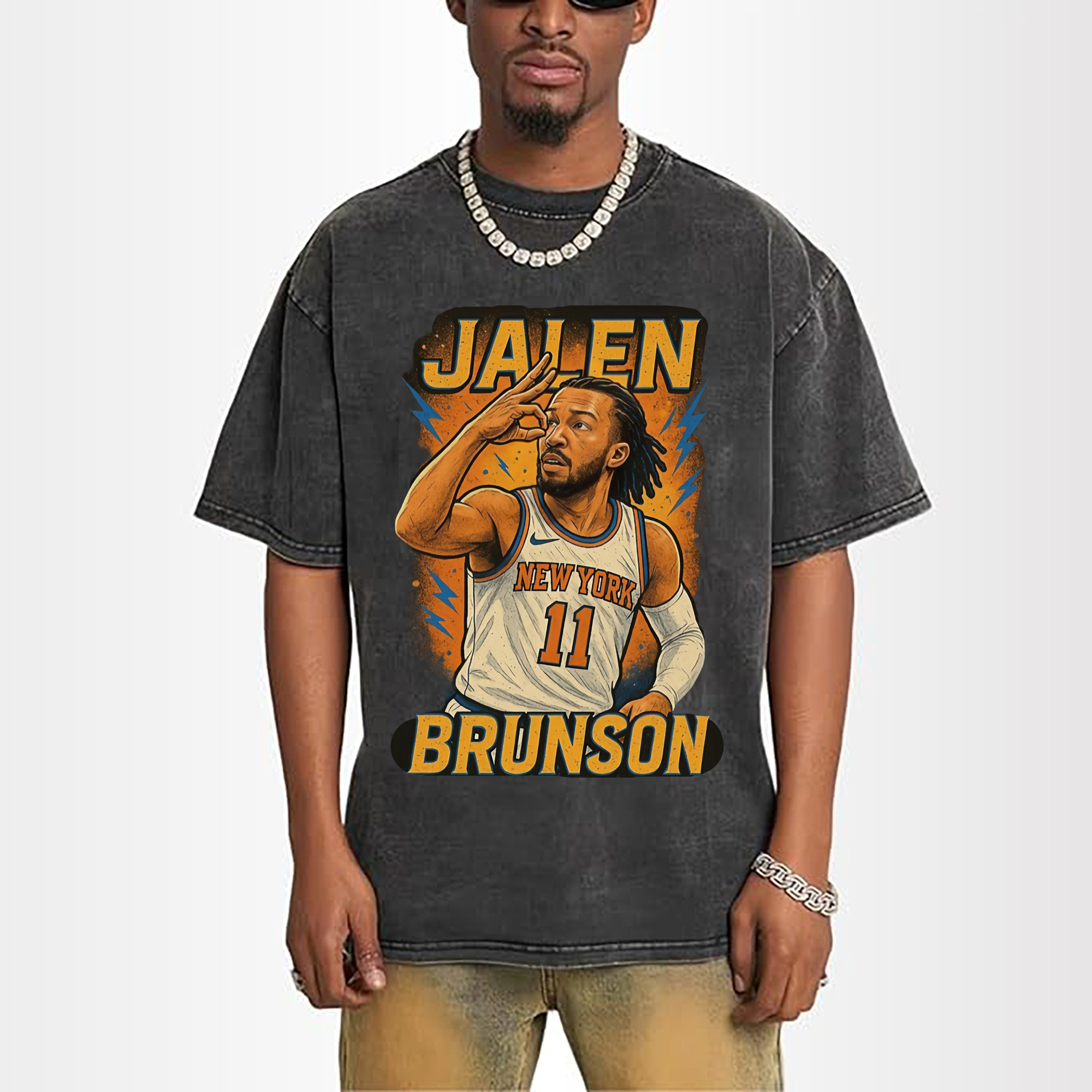 Jalen Brunson Three Point Celebration Cartoon style graphic T‑Shirt