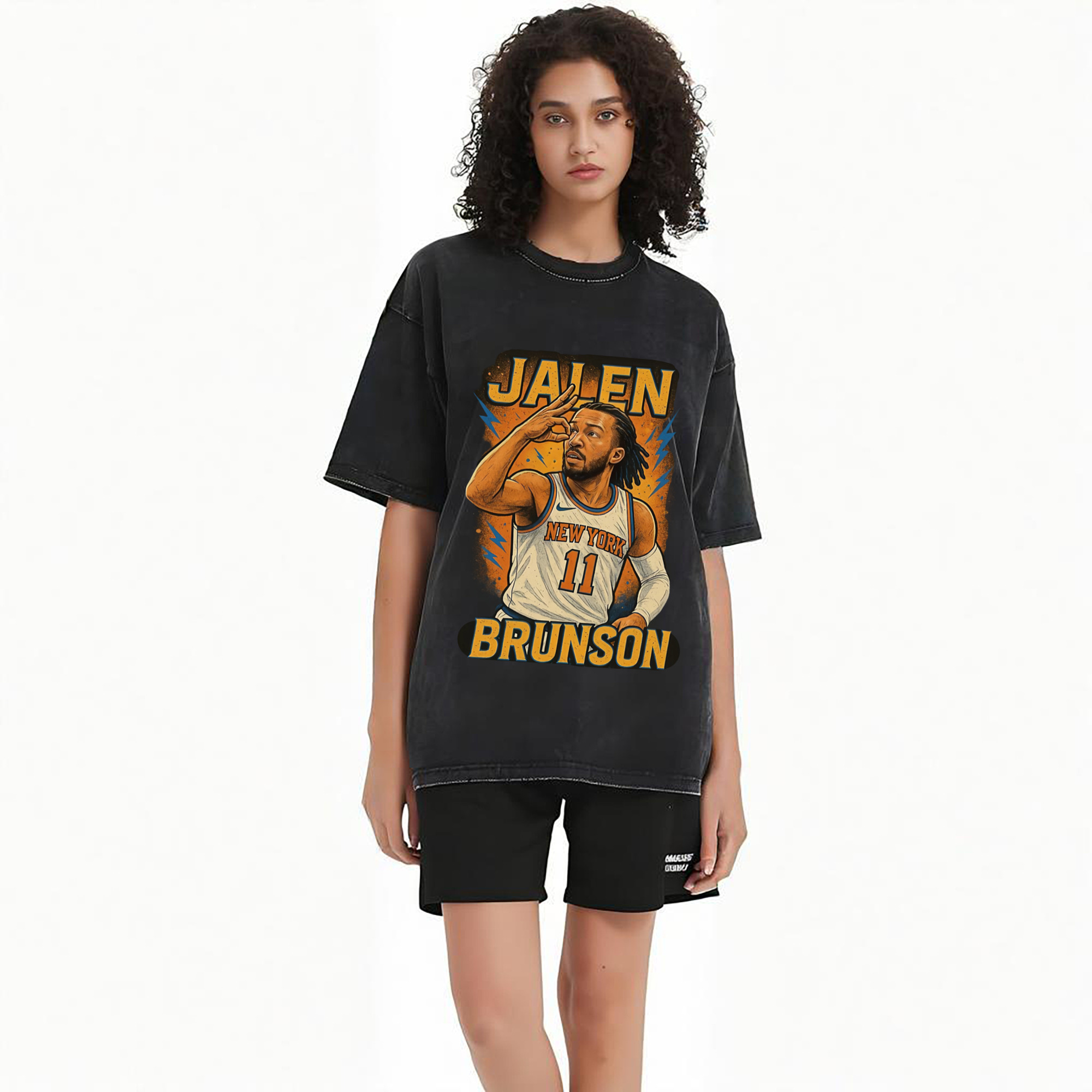 Jalen Brunson Three Point Celebration Cartoon style graphic T‑Shirt