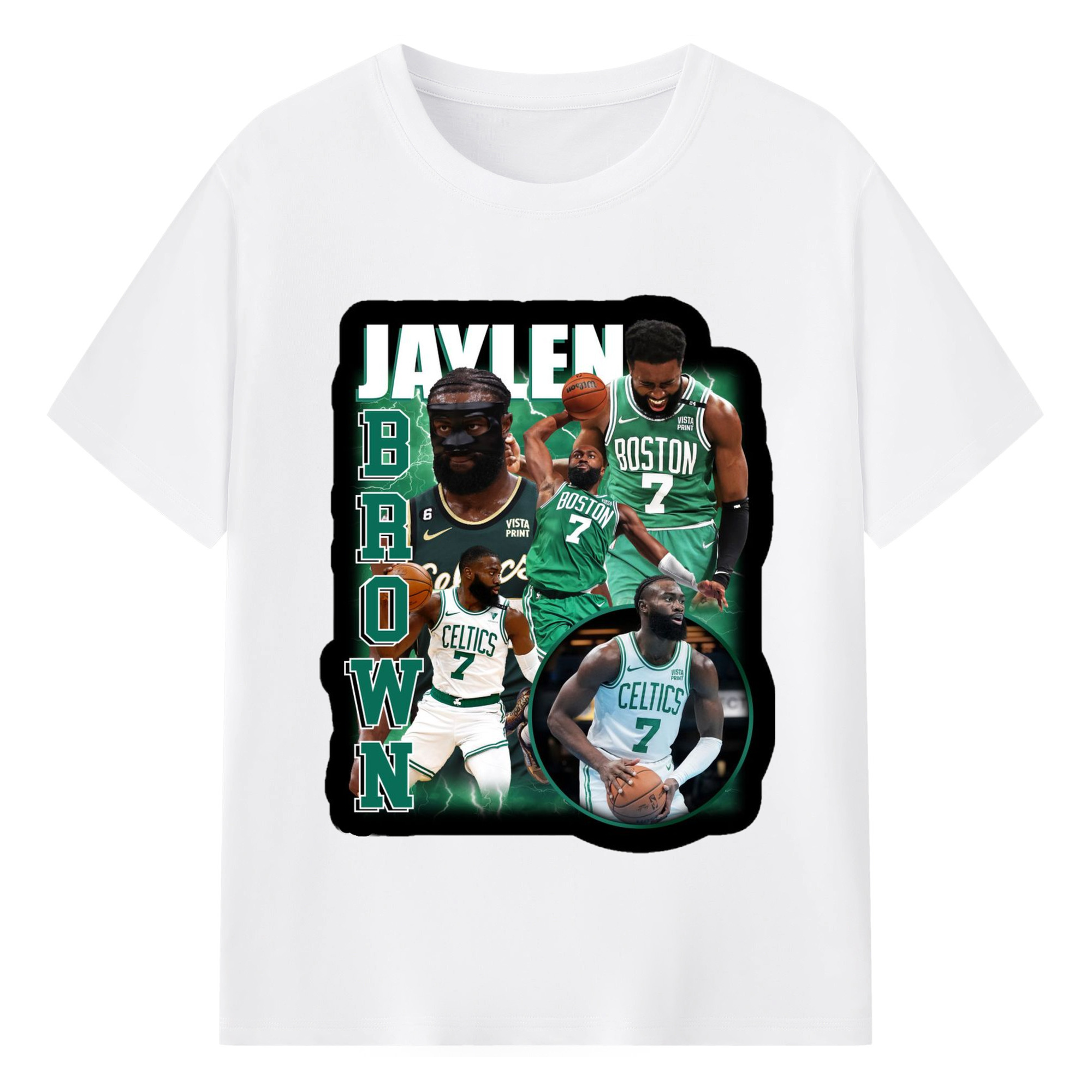 Jaylen Brown Collage graphic T‑Shirt - 180g Cotton T-Shirt With Front Heat Transfer Print – Soft, Lightweight, Fitted Design – Comfortable Casual Wear For Sports & Everyday Use
