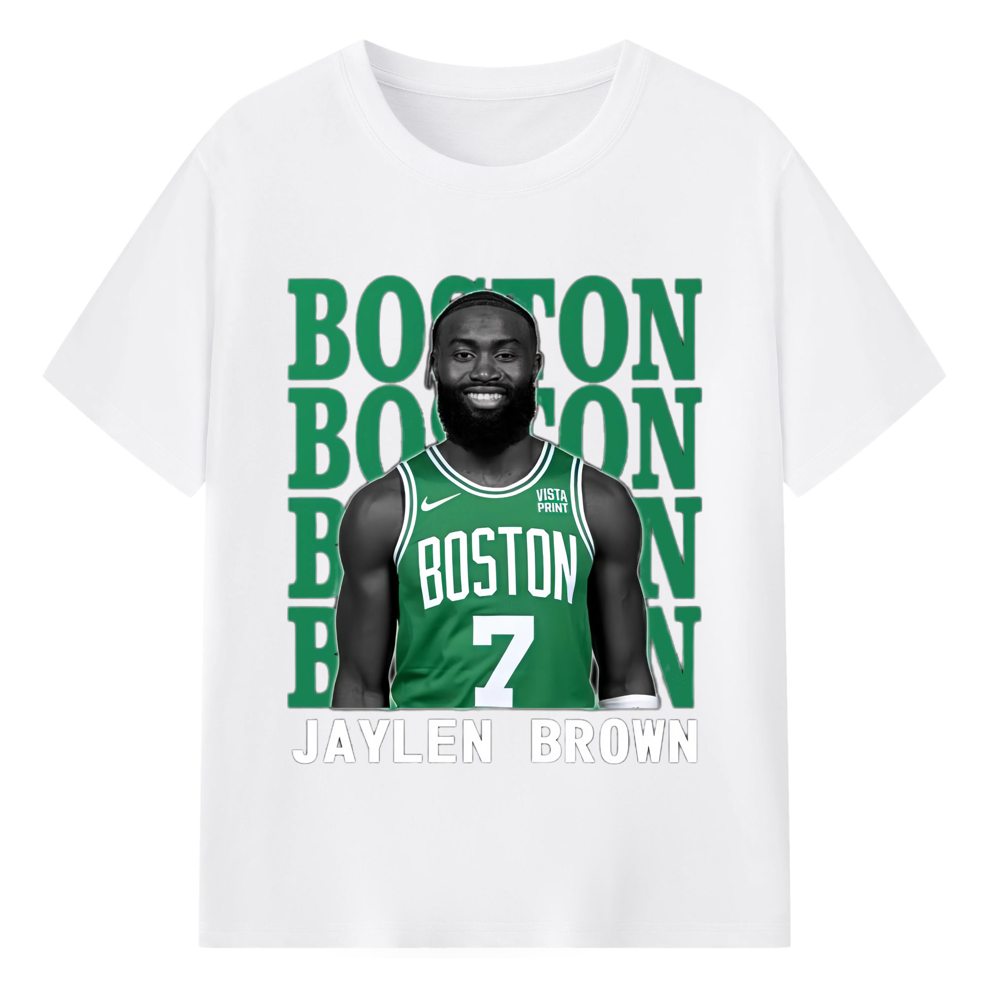 Jaylen Brown Collage Portrait Shirt - 180g Cotton T-Shirt With Front Heat Transfer Print – Soft, Lightweight, Fitted Design – Comfortable Casual Wear For Sports & Everyday Use